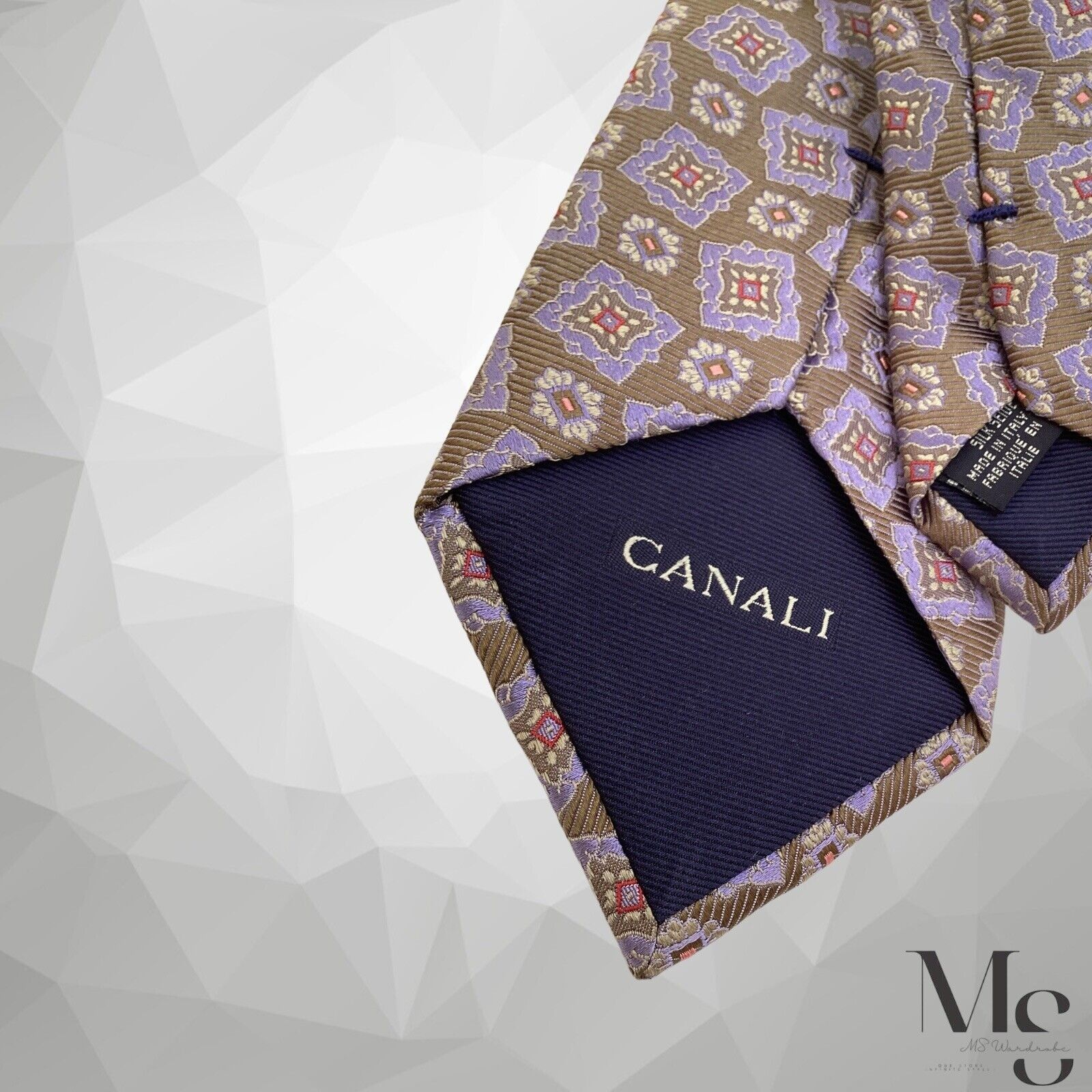 Canali CANALI Brown Purple Medallion Print Silk Tie Made In Italy W Size ONE SIZE - 3 Thumbnail