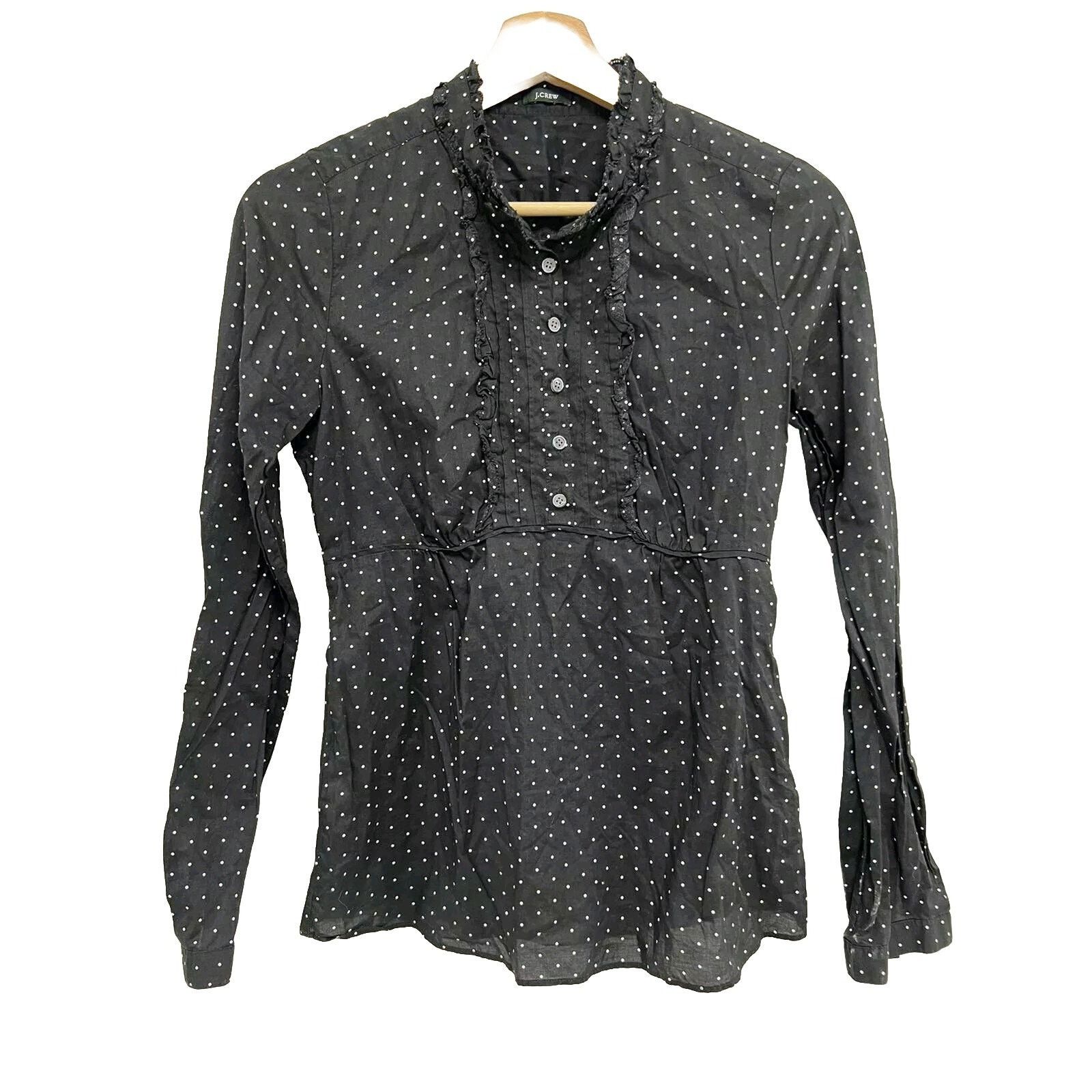 J.Crew J Crew Blouse Top Black Dot Long Sleeve Cotton XS A000008 Size XS / US 0-2 / IT 36-38 - 1 Thumbnail