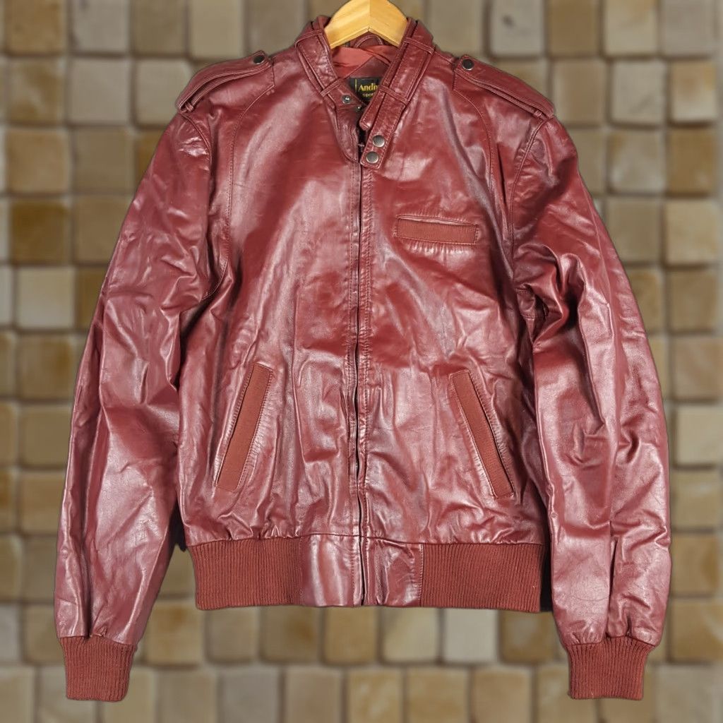 Vintage VINTAGE Andhurst Jacket Size 40L Maroon Leather Cafe Racer Biker Motorcycle 80s Mens Size US XXS / EU 40 - 1 Thumbnail