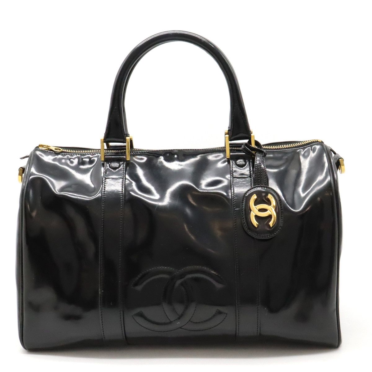Chanel Chanel Chanel Coco Mark Patent Leather Handbag Boston Bag Leather Handbag in Very Good Condition Size ONE SIZE - 1 Thumbnail