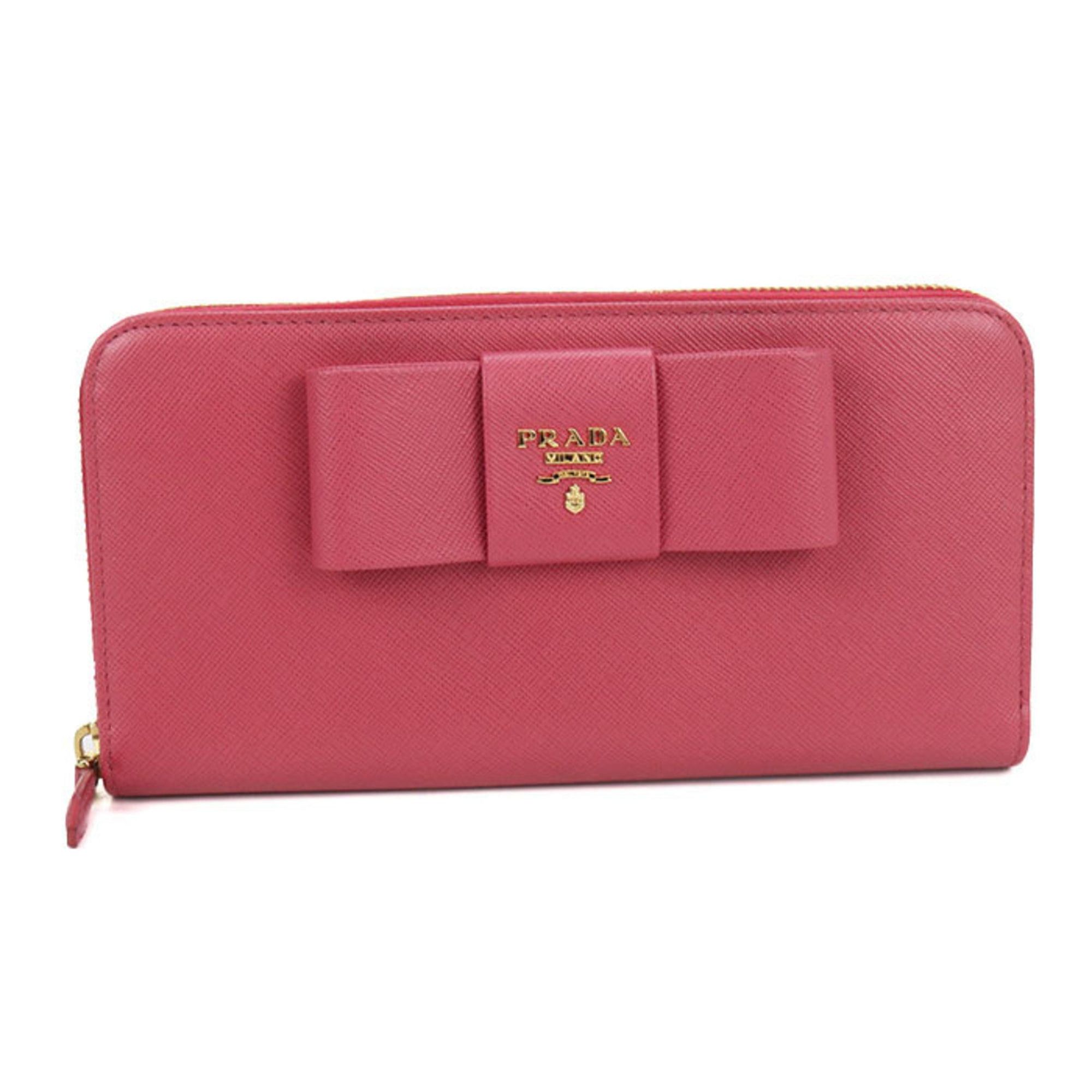 Prada PRADA Women's Pink Saffiano Leather Zip-Around Long Wallet Size ONE SIZE - 1 Thumbnail