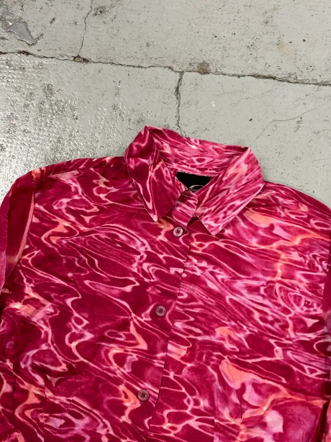 Just Cavalli 2000s Cavalli Fuchsia Pink Wave Abstract Tie-Dye Shirt Size S / US 4 / IT 40 - 4 Thumbnail
