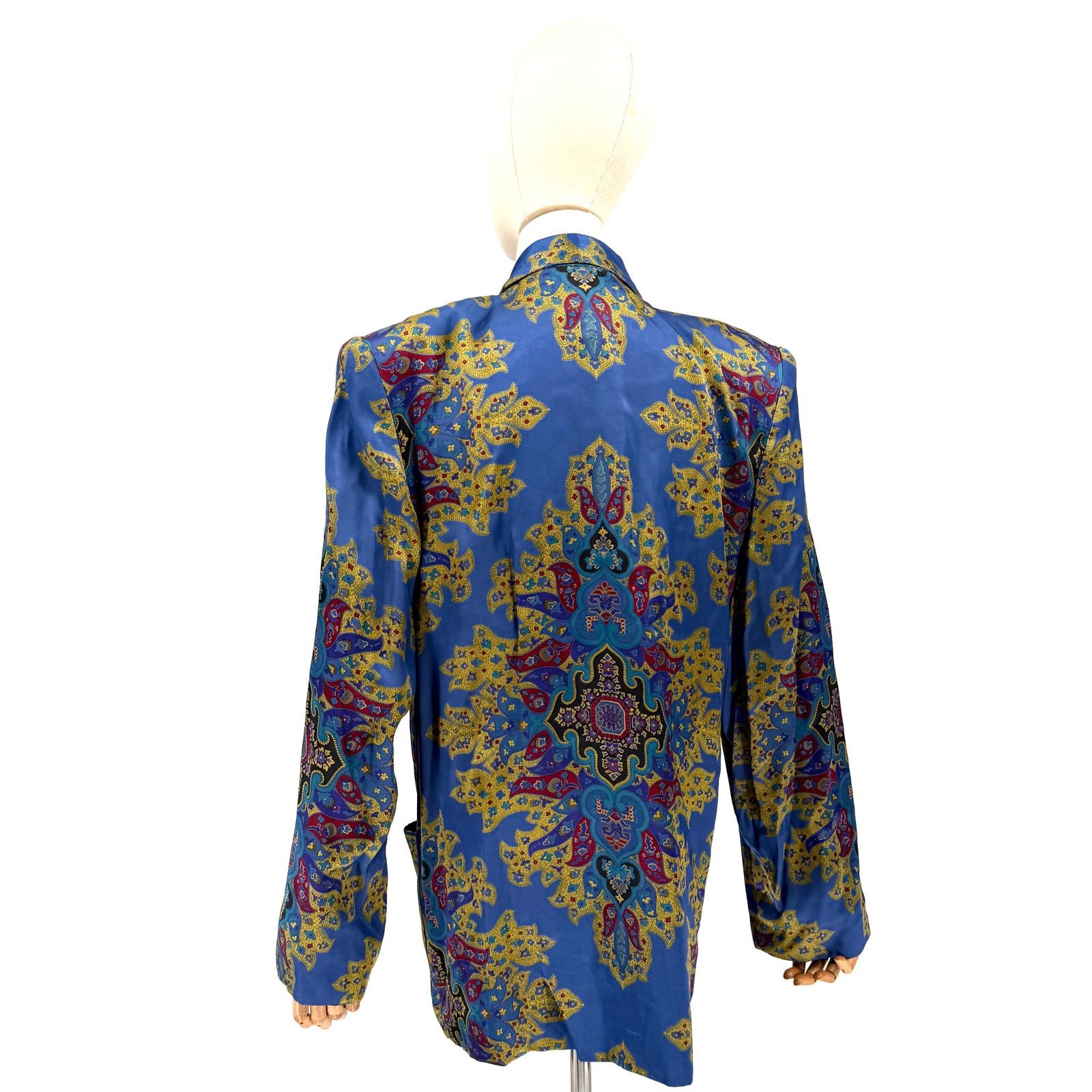 Liz Claiborne Vintage 80s Blue Purple Satin Smoking Jacket Blazer Size XL / US 12-14 / IT 48-50 - 6 Thumbnail
