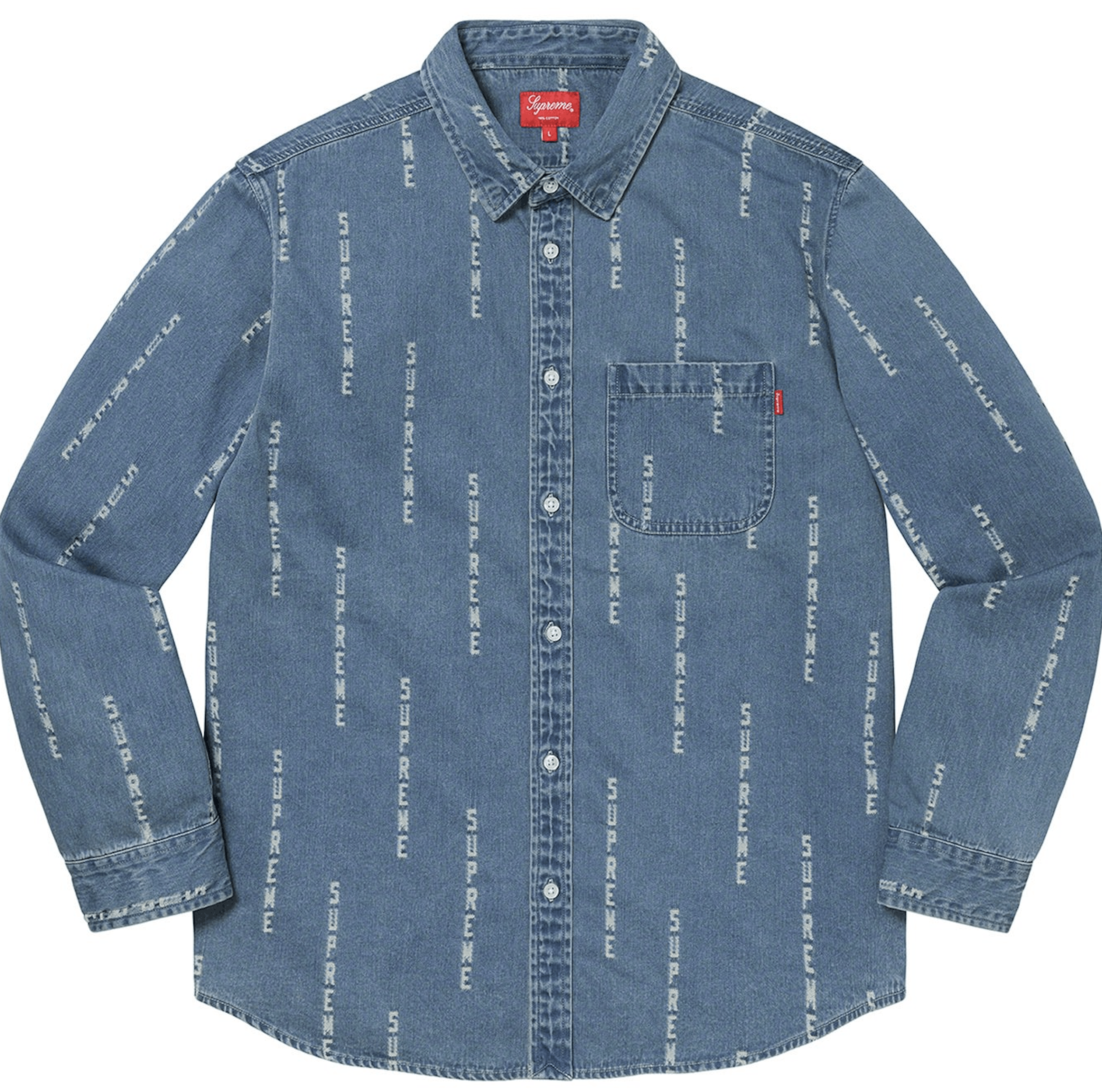 Supreme Supreme Logo Stripe Jacquard Denim Shirt L | Grailed