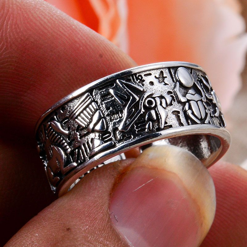 Jewelry × Vintage Resizable The Egyptian Gods Horus Anubis Retro Ring Size ONE SIZE - 6 Thumbnail