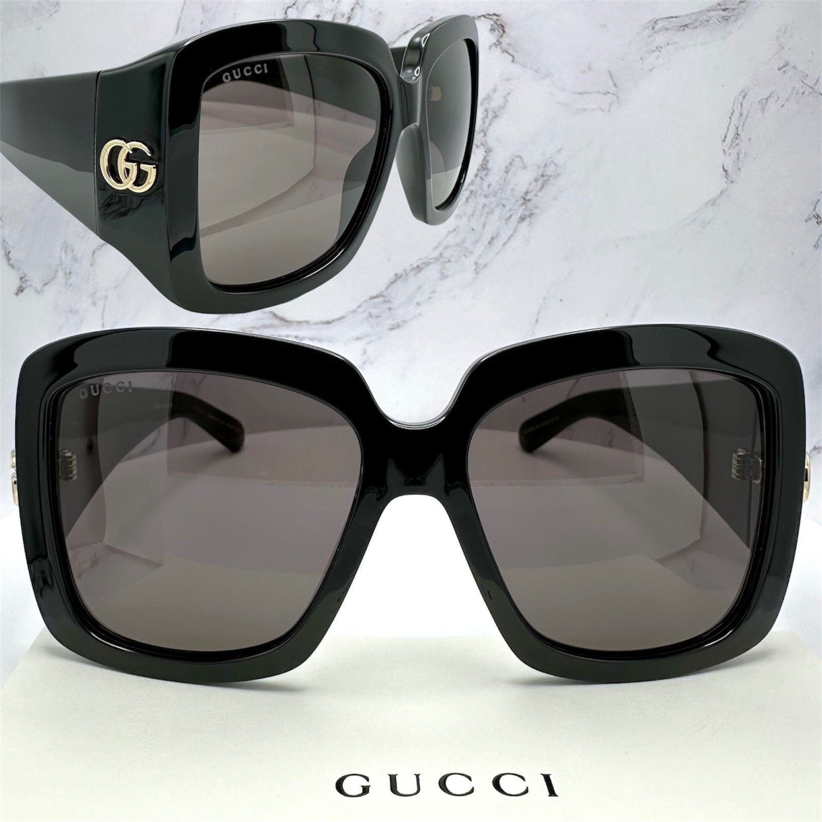 Gucci New GUCCI Sunglasses Wrap Square Black Gold Metal Authentic Size ONE SIZE - 15 Thumbnail