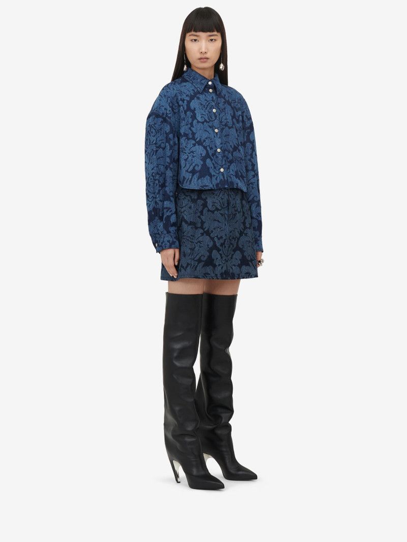 Alexander McQueen o1srvl11e0226 Damask Denim Mini Skirt In Blue Size 28" / US 6 / IT 42 - 3 Thumbnail