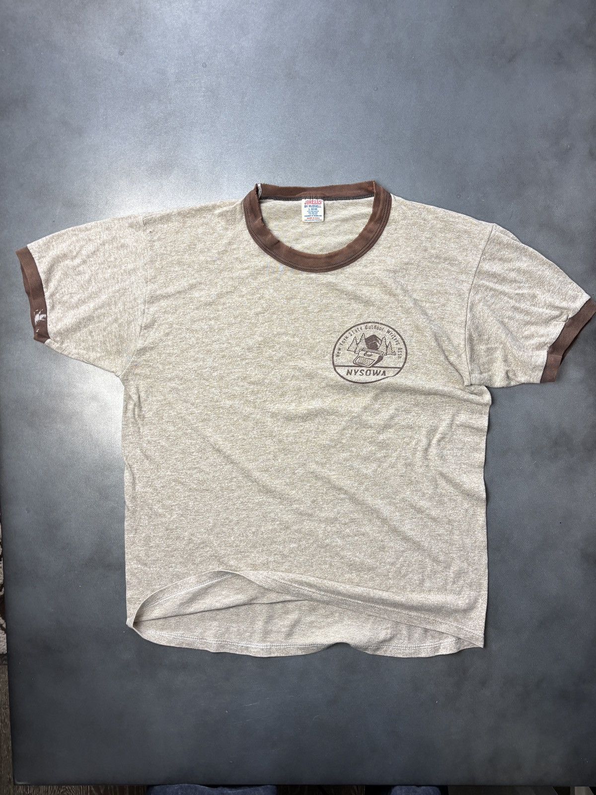 Vintage 1980s Ringer Tee Vintage Made in USA Camp Shirt Jerzees Russ Size US S / EU 44-46 / 1 - 8 Thumbnail