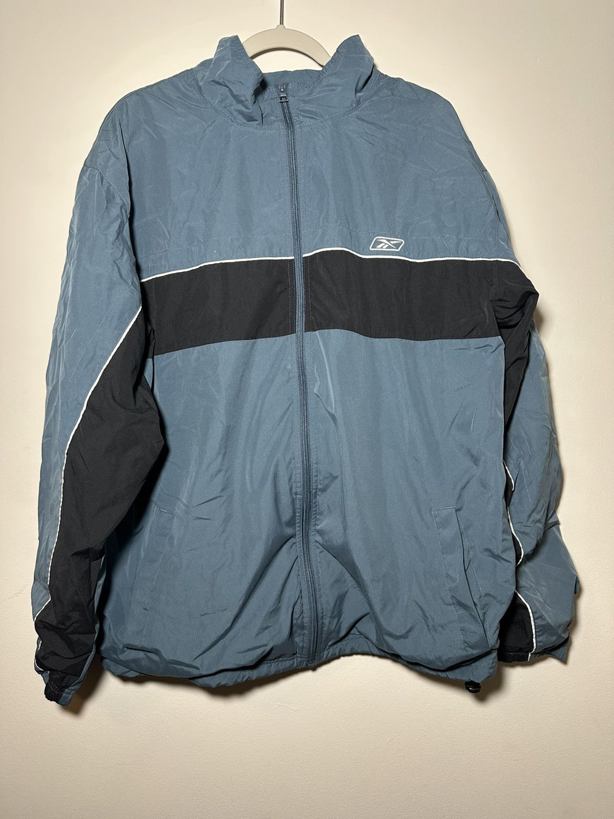 Reebok Vintage Reebok Blue Windbreaker Jacket with White Stripes Size US XL / EU 56 / 4 - 1 Thumbnail