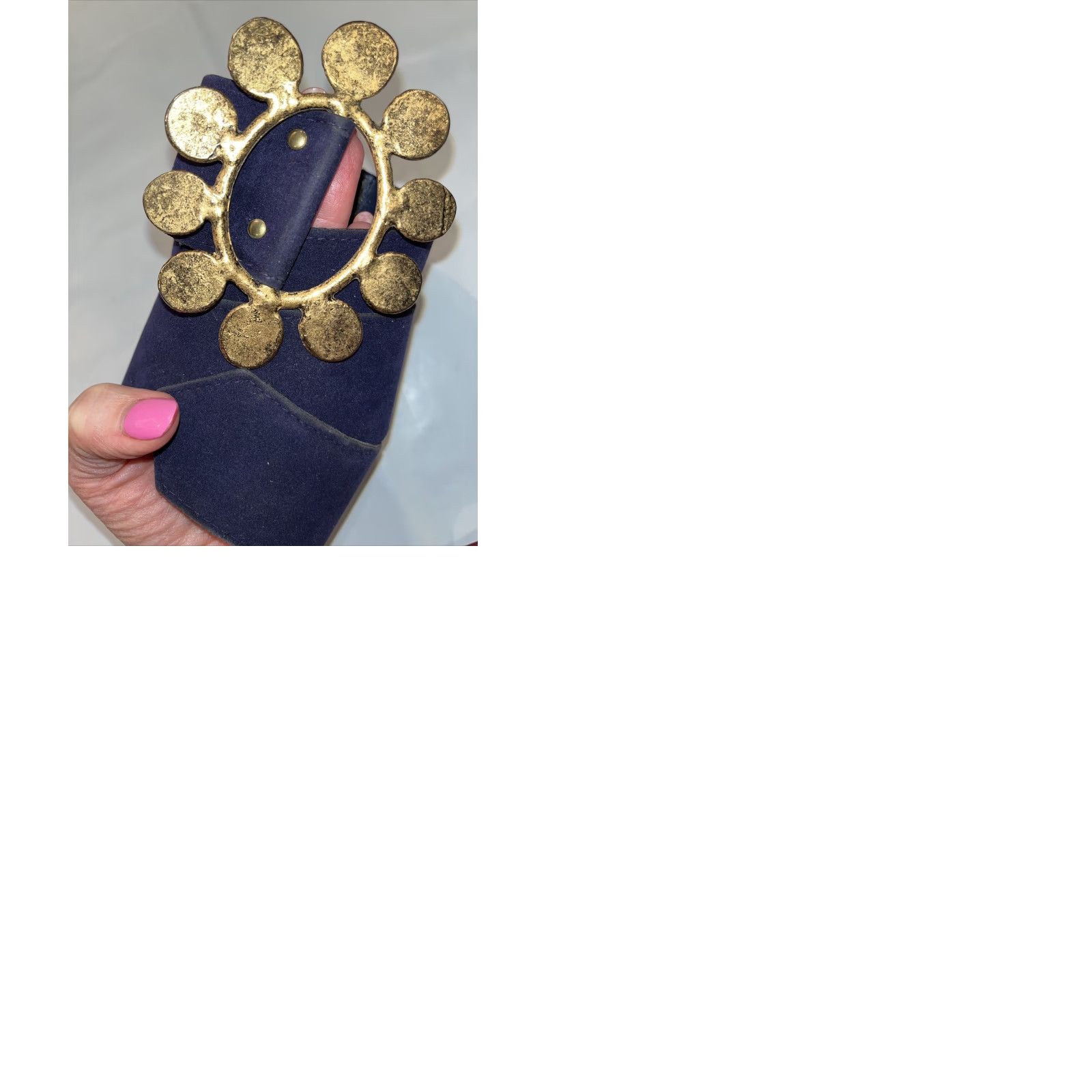 Velvet VINTAGE blue Velvet BELT 34”long Wide 2” Buckle Copper Disc LOOP Golden Circle Buckle Navy Blue Velvet Feel Adjustable Women Size ONE SIZE - 9 Thumbnail