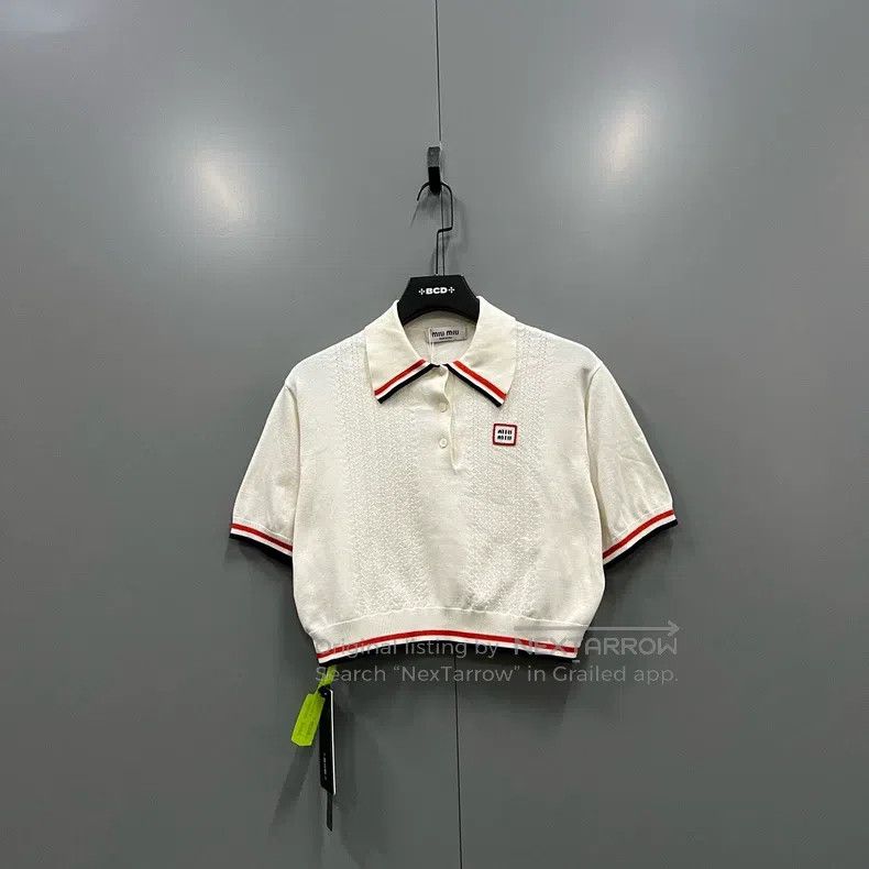 Miu Miu Miu Miu 40 Striped edge logo knitted short sleeve Size M / US 6-8 / IT 42-44 - 1 Thumbnail