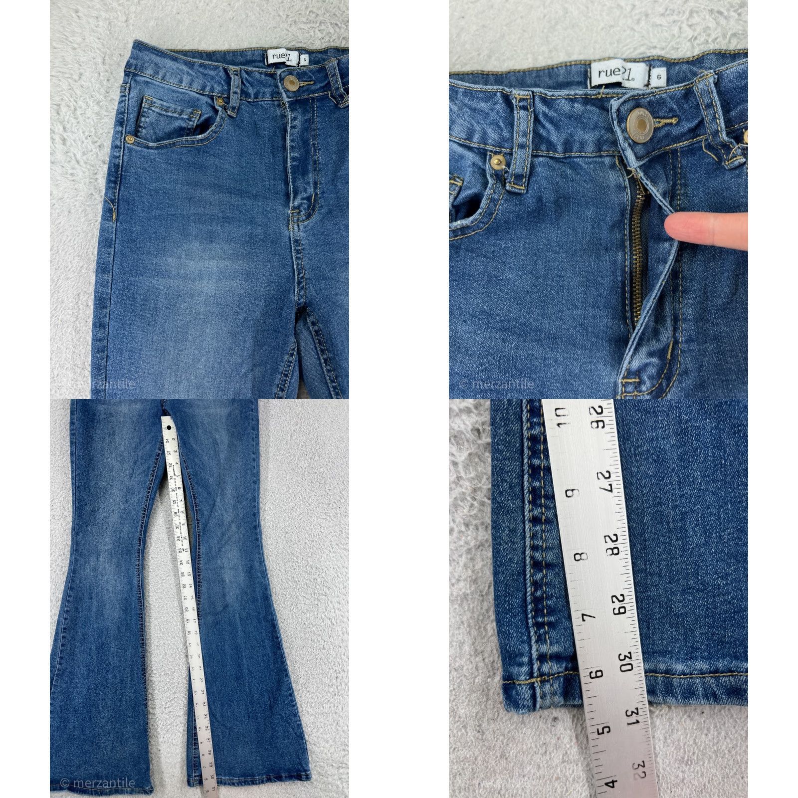 Vintage rue21 Jeans Women's Pants Flared Blue Denim 6 Cotton Blend Stretch Slim 5-Pocket Brand Size 28" / US 6 / IT 42 - 8 Thumbnail