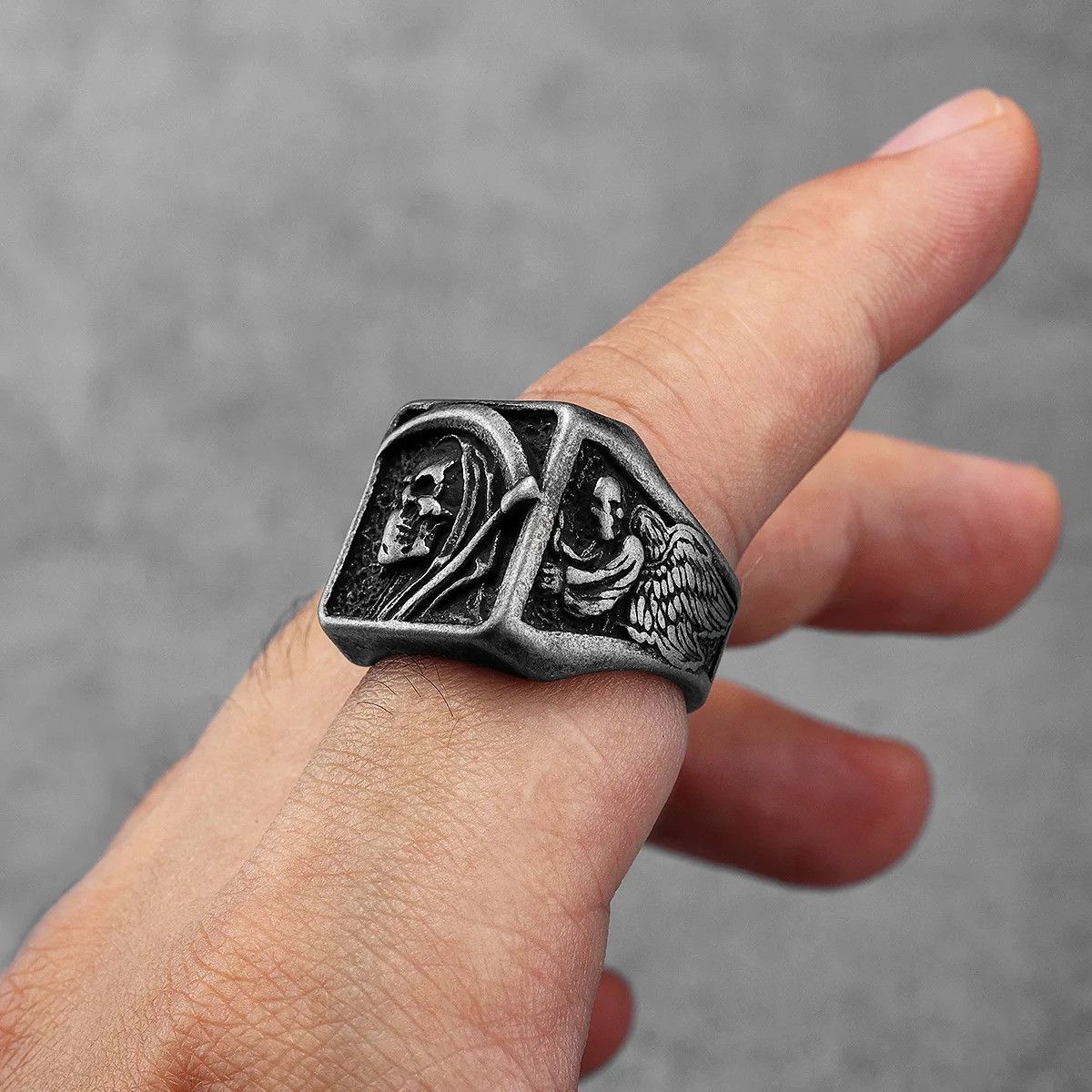 Vintage Retro Grim Reaper Skull Men Ring Size ONE SIZE - 1 Thumbnail
