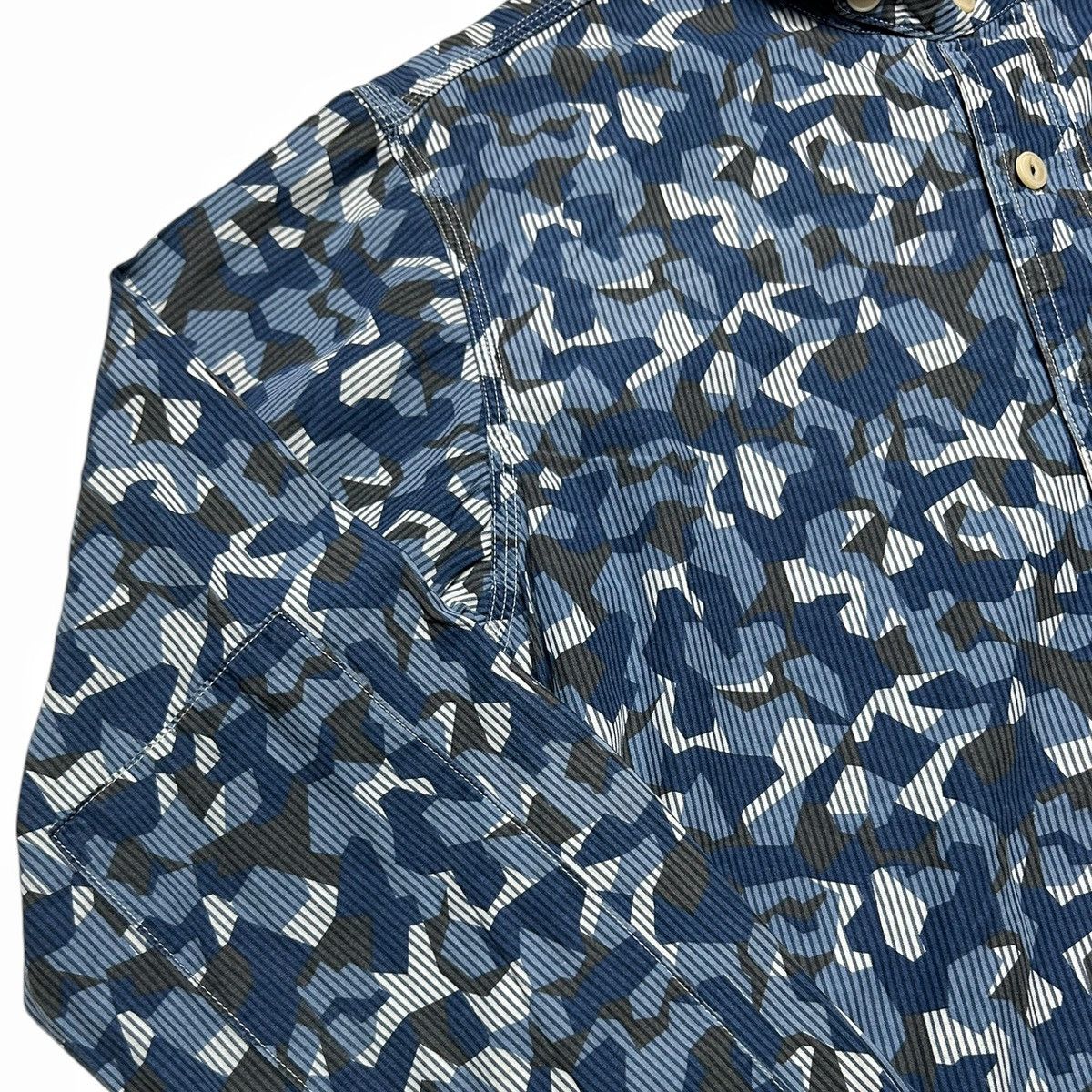 Japanese Brand Swellmob Shawl Collar Blue Seamless Camouflage Work Shirt Size US M / EU 48-50 / 2 - 6 Thumbnail