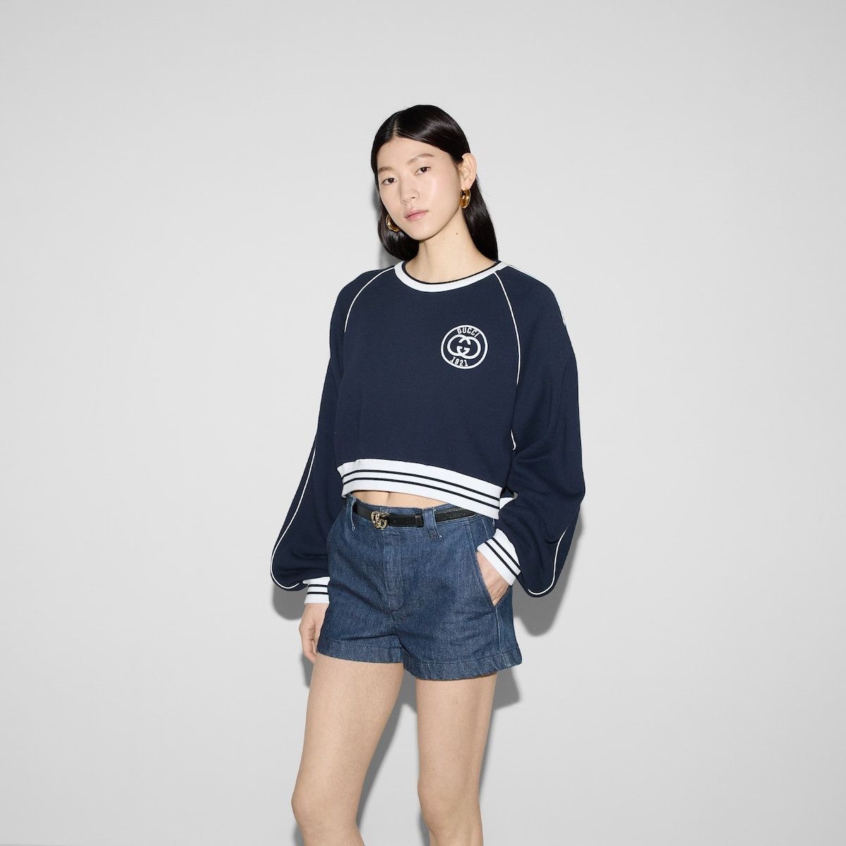 oc11z0126 Cotton Jersey Sweatshirt With Embroidery Blue