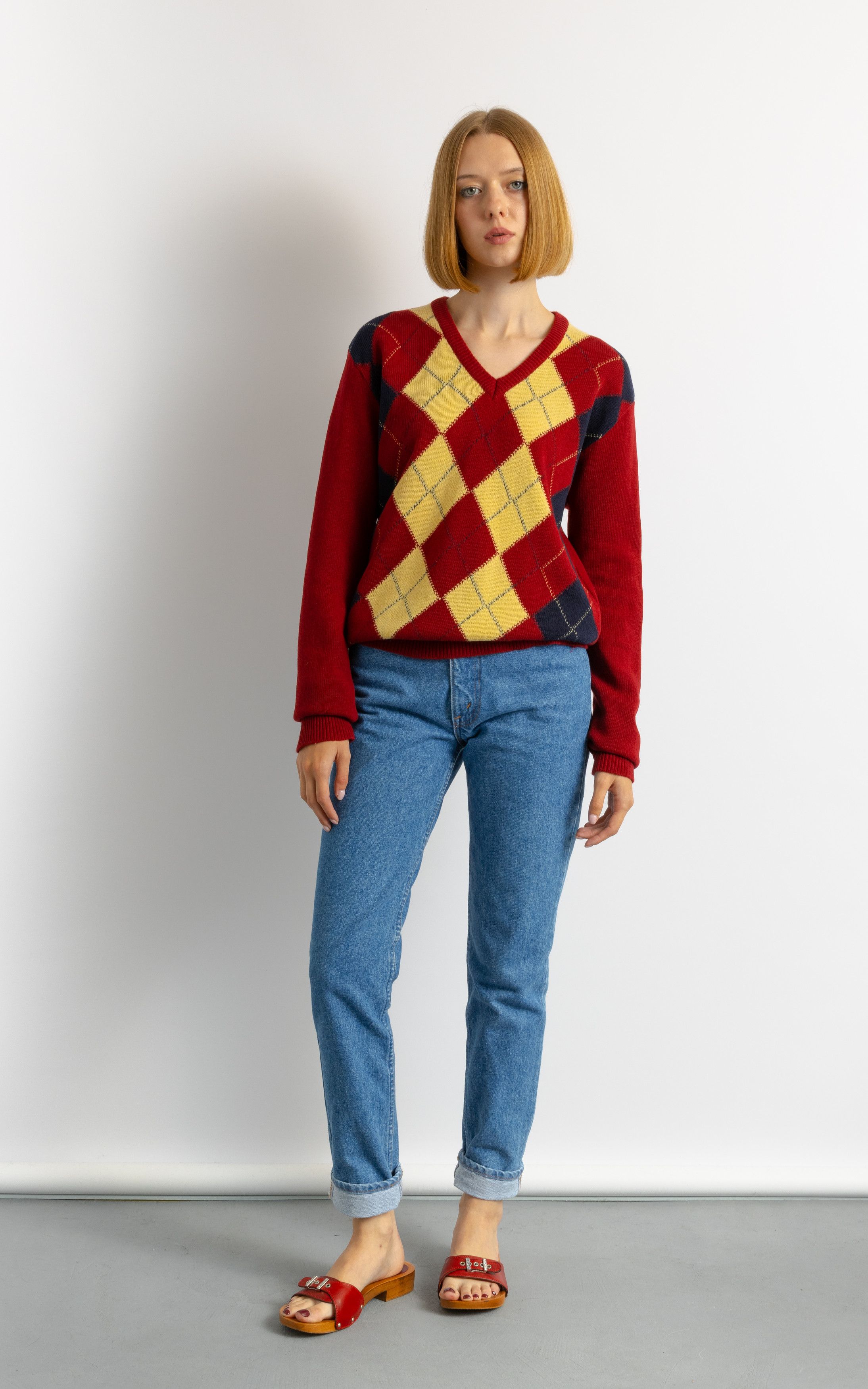 Vintage Jumper Wool Large Jumper Minimalist V neck Sweater 7347 Size M / US 6-8 / IT 42-44 - 2 Thumbnail