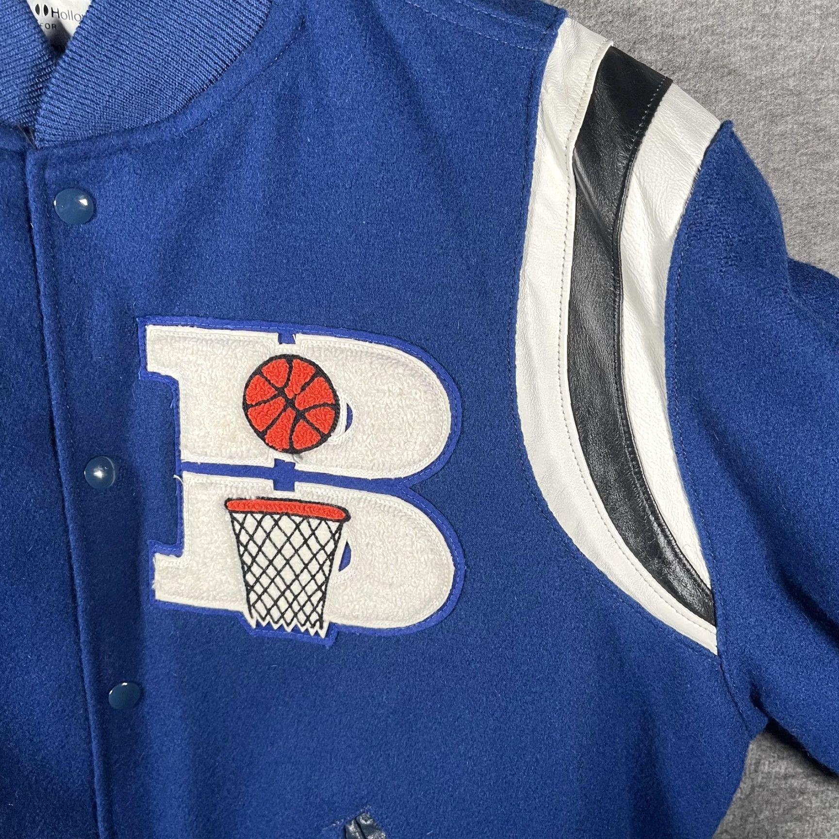 Holloway Holloway Mens Jacket L Blue Varsity 20,000 Shot Club Basketball Wool Snap Front Rib Knit Collar Cuffs Hem Size US L / EU 52-54 / 3 - 4 Thumbnail