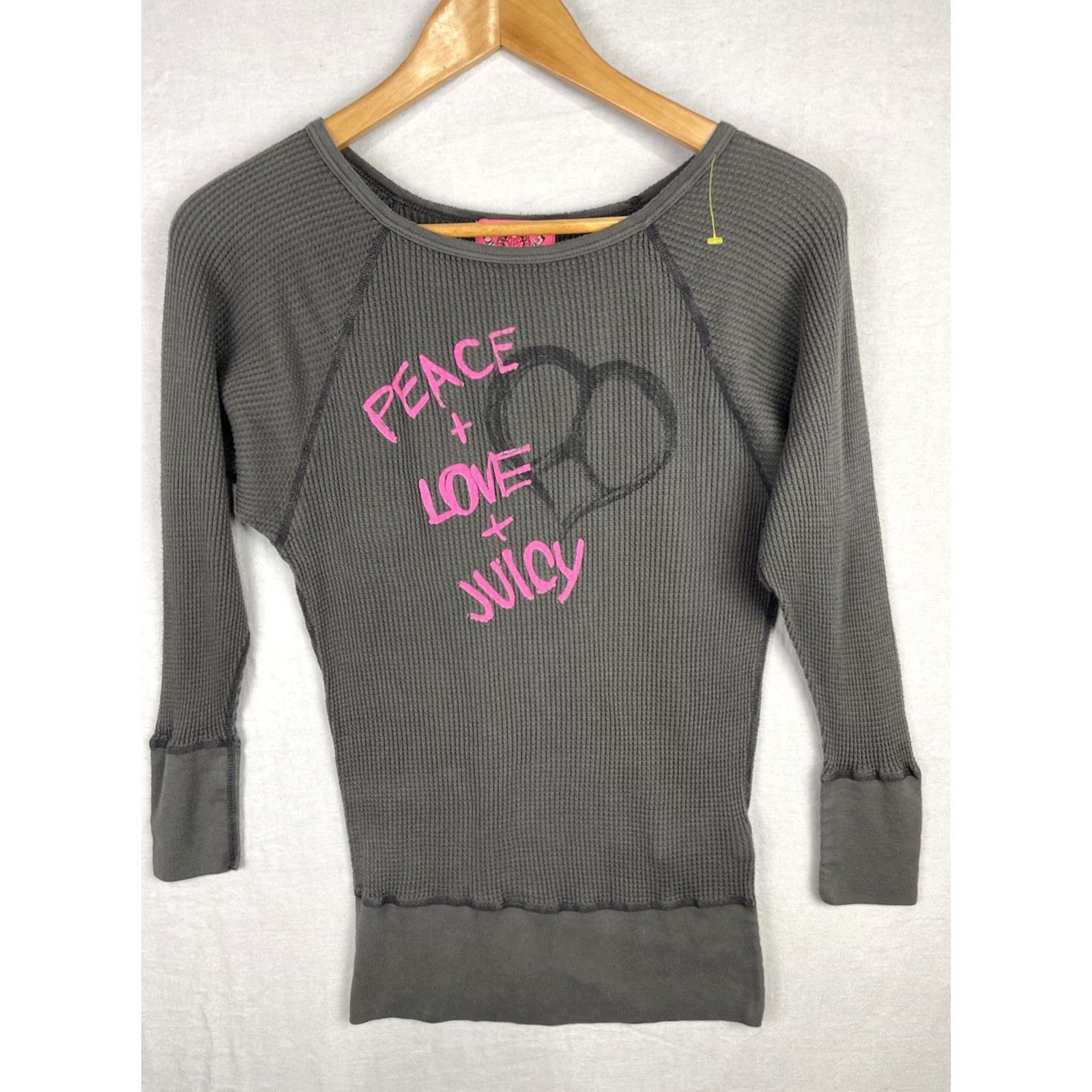 Juicy Couture VINTAGE Juicy Couture Shirt Womens Petite Peace Love Juicy Long Sleeve Thermal Size XS / US 0-2 / IT 36-38 - 2 Thumbnail