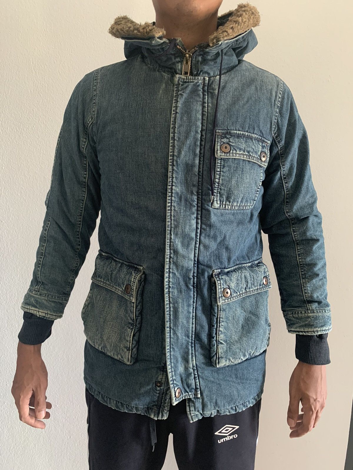 image of Vintage John Bull Multipocket Denim Hoodie Jacket in Blue, Men's (Size Medium)