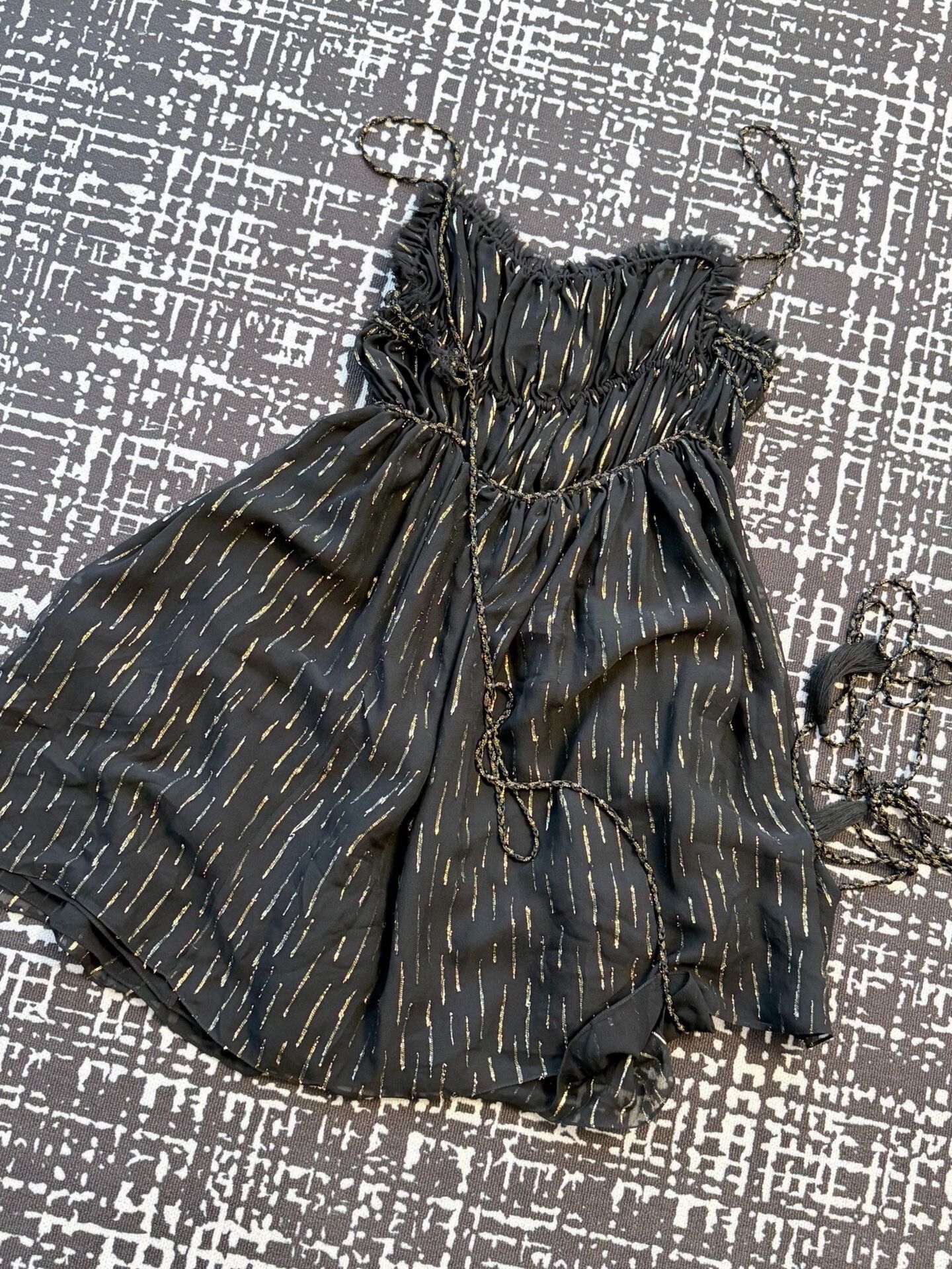 Saint Laurent Paris YSL Black Gold Striped Silk Dress Size XXS / US 00 / IT 34 - 1 Thumbnail