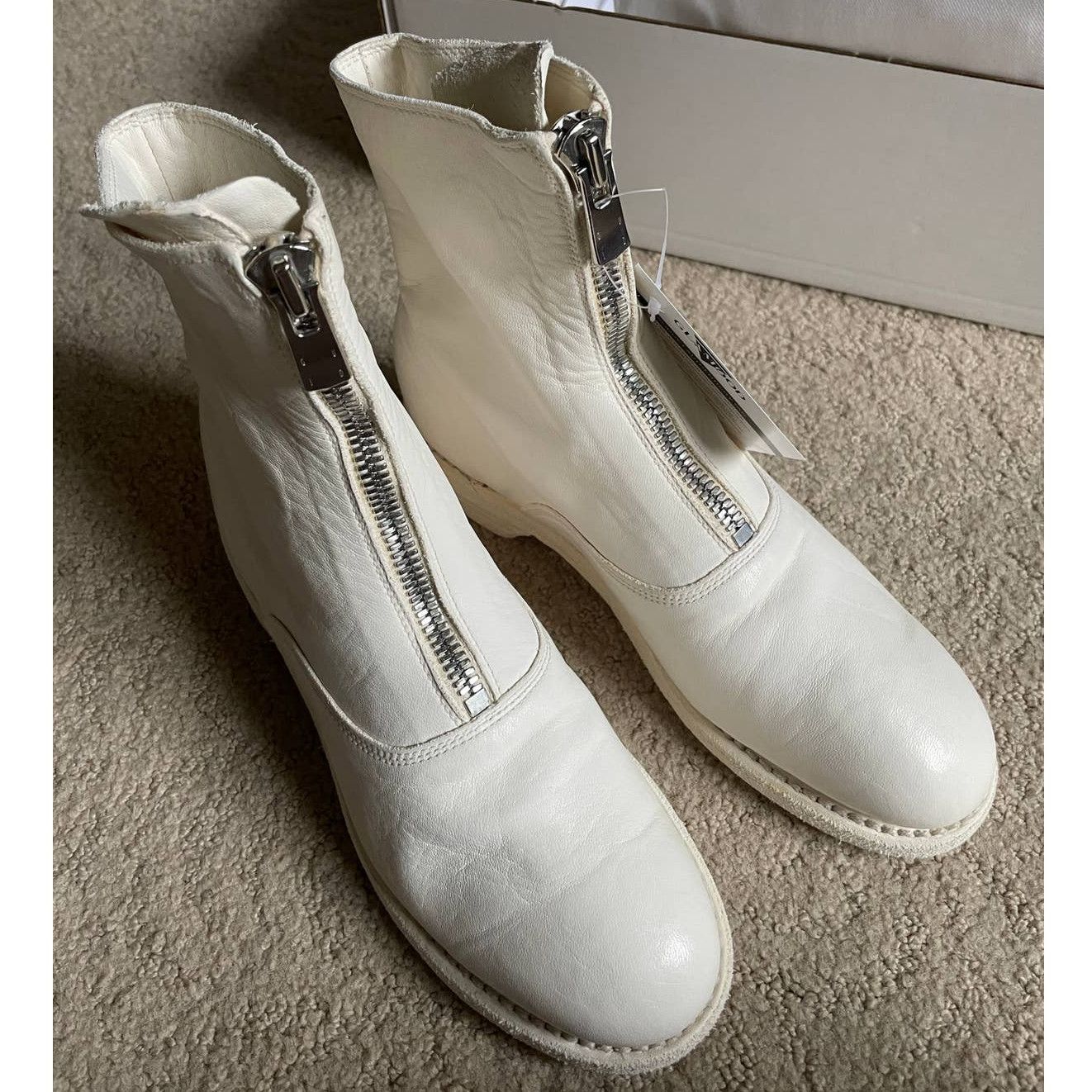 image of Guidi 210 White Front Zip Ankle Boots Size 36 Us5.5, Women's