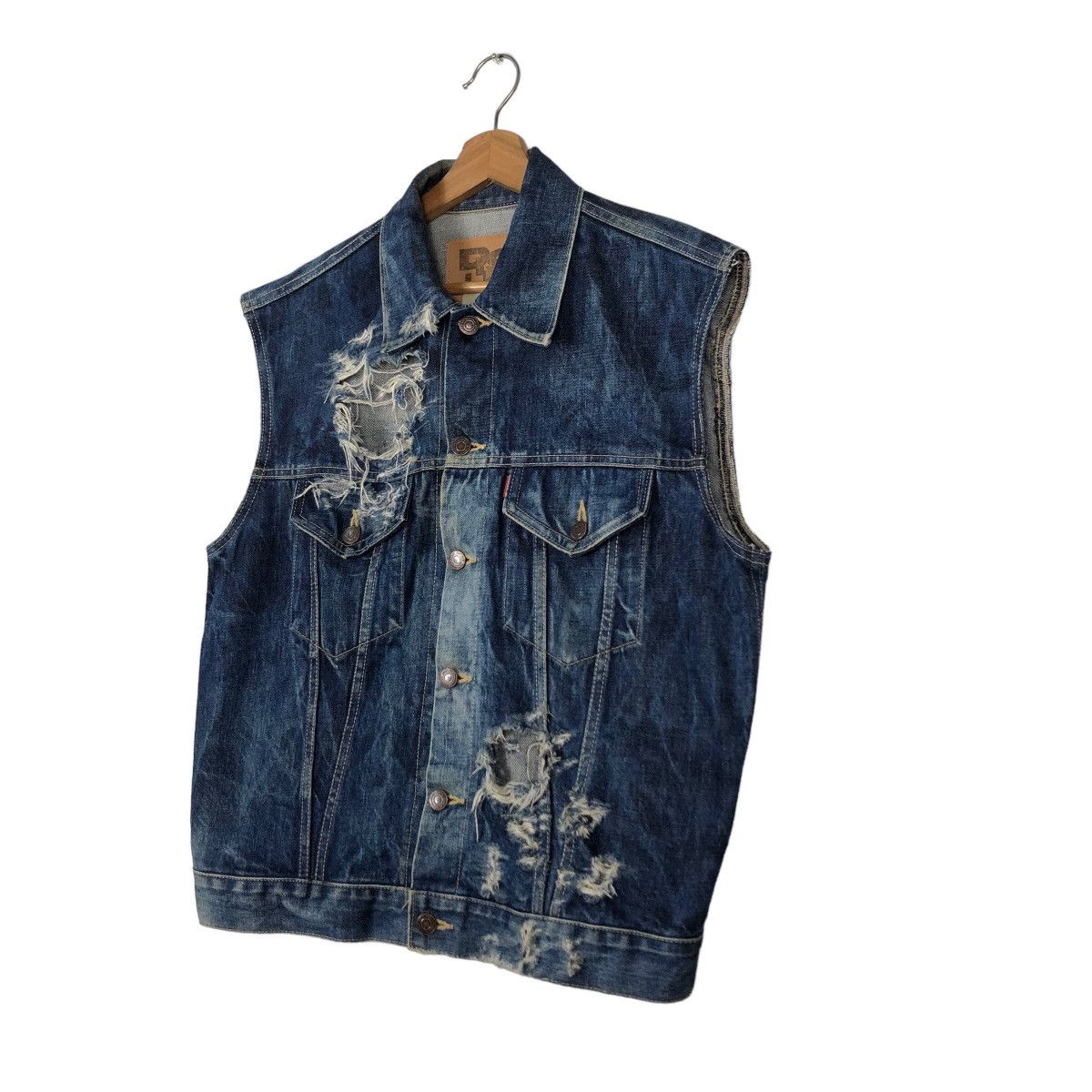 Japanese Brand 🔥Vintage Denim Tank Top Trucker Cafe Racer RSM Issey Miyake Size US M / EU 48-50 / 2 - 2 Thumbnail