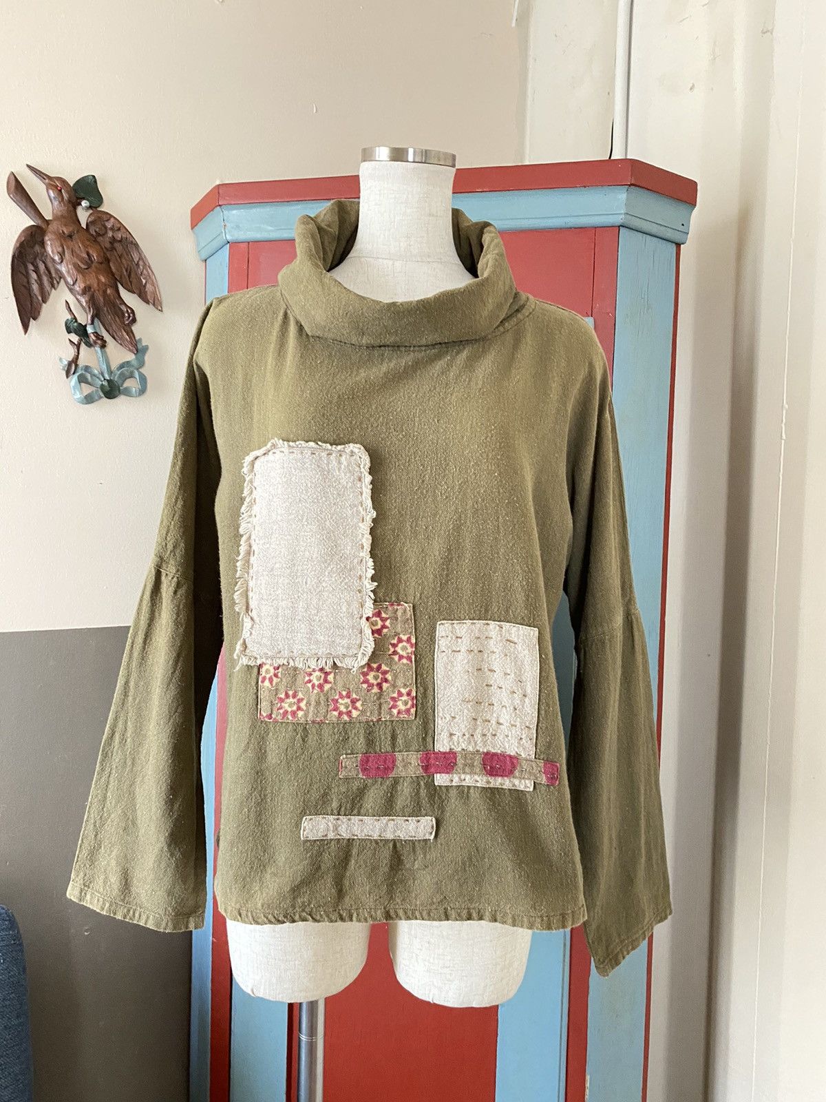 Japanese Brand OIL TYCOON Floral Olive Cotton Shirt with Patchwork Size M / US 6-8 / IT 42-44 - 1 Thumbnail