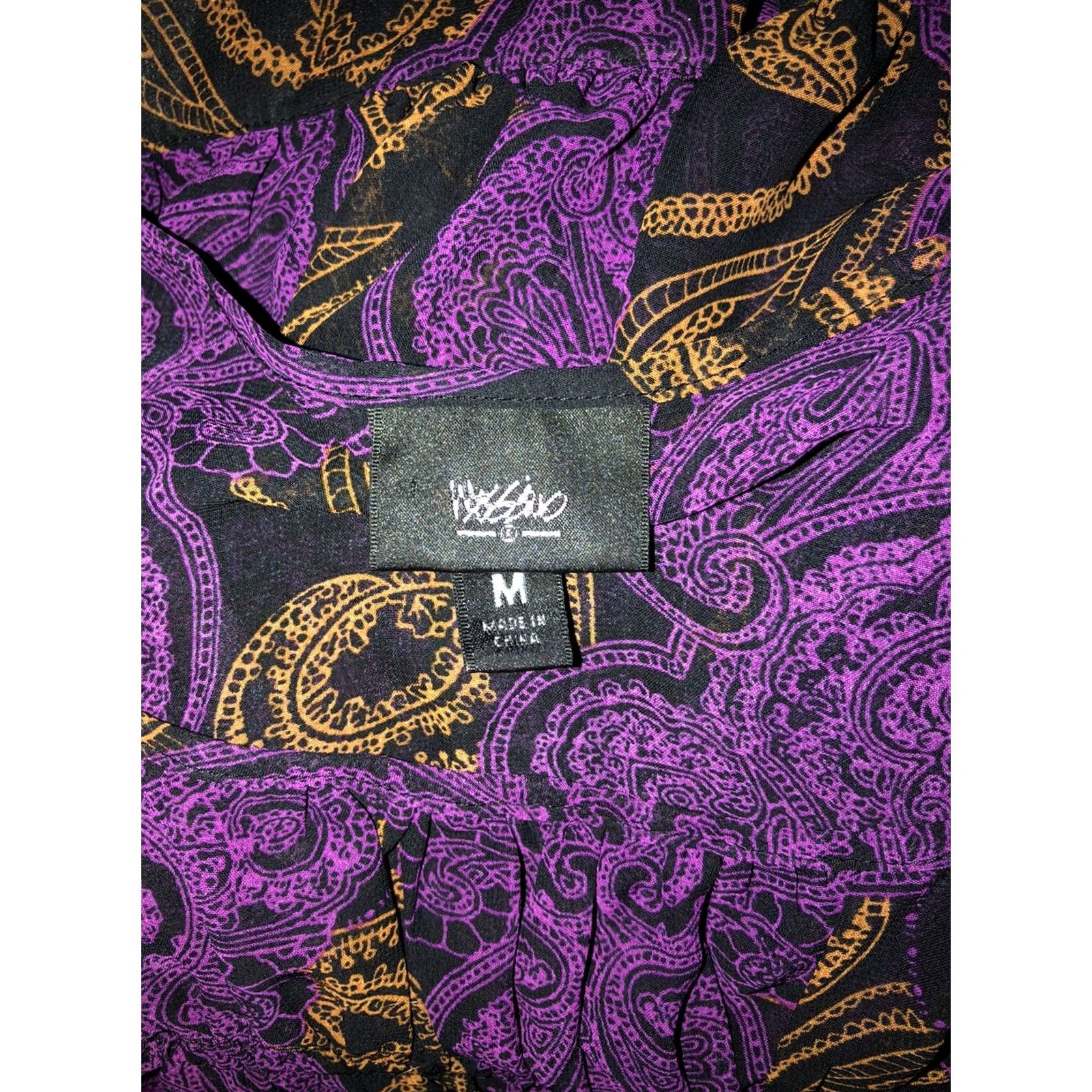 Mossimo VINTAGE Mossimo Purple/blk Geo Chiffon Blouse M 3/4 Balloon sleeves Fairy Y2K Womens Size M / US 6-8 / IT 42-44 - 4 Thumbnail