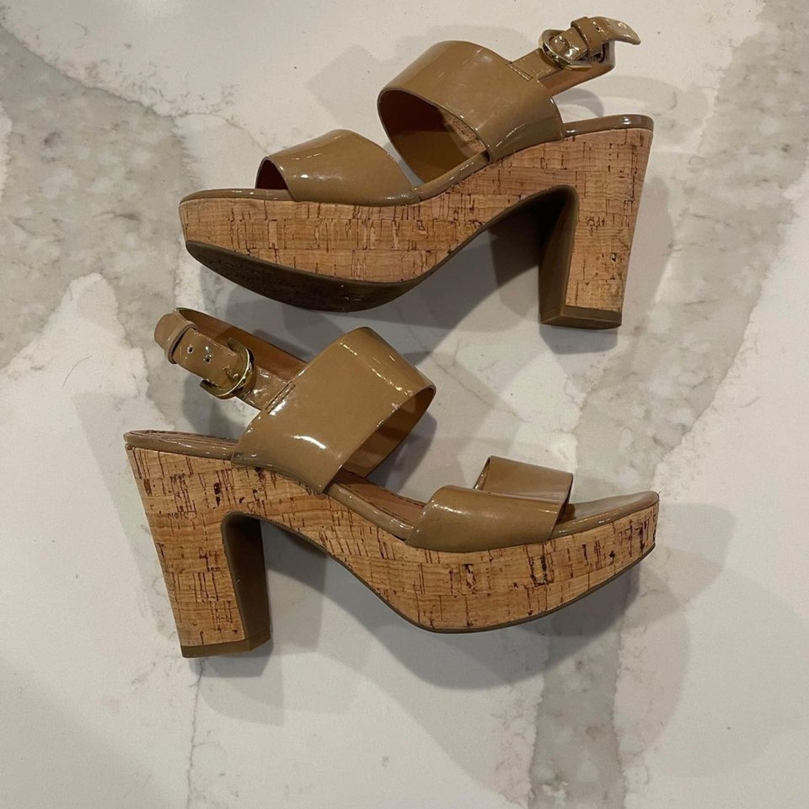 Franco Sarto Franco Sarto Nude Cork Block Heels Strappy Ankle Women's 6.5 Size US 6.5 / IT 36.5 - 9 Thumbnail