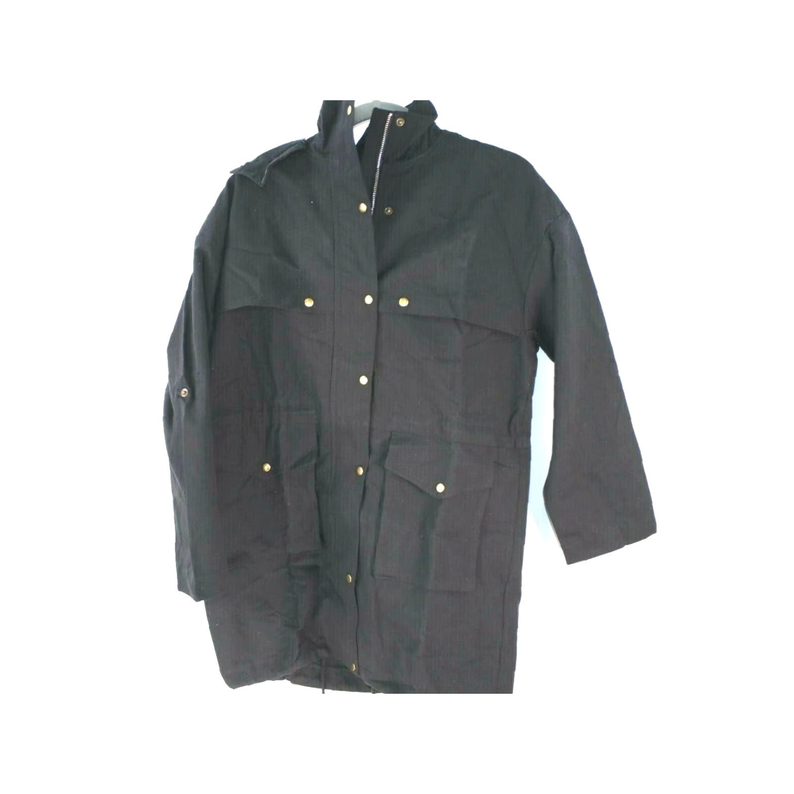 Rains LAMISSCHE Med Weight Rain Jacket Women's M Hooded Overcoat Black Military Jacket Size M / US 6-8 / IT 42-44 - 2 Thumbnail