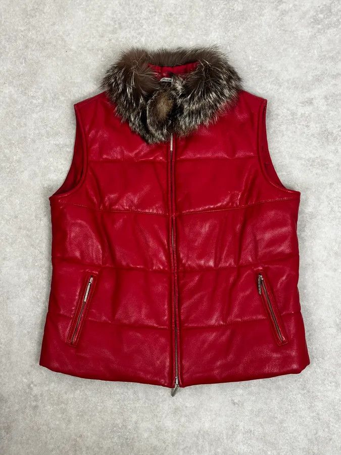 Gianfranco Ferre 2000s Gianfranco Ferré Fur Collar Red Leather Puffer Vest Size US S / EU 44-46 / 1 - 1 Thumbnail