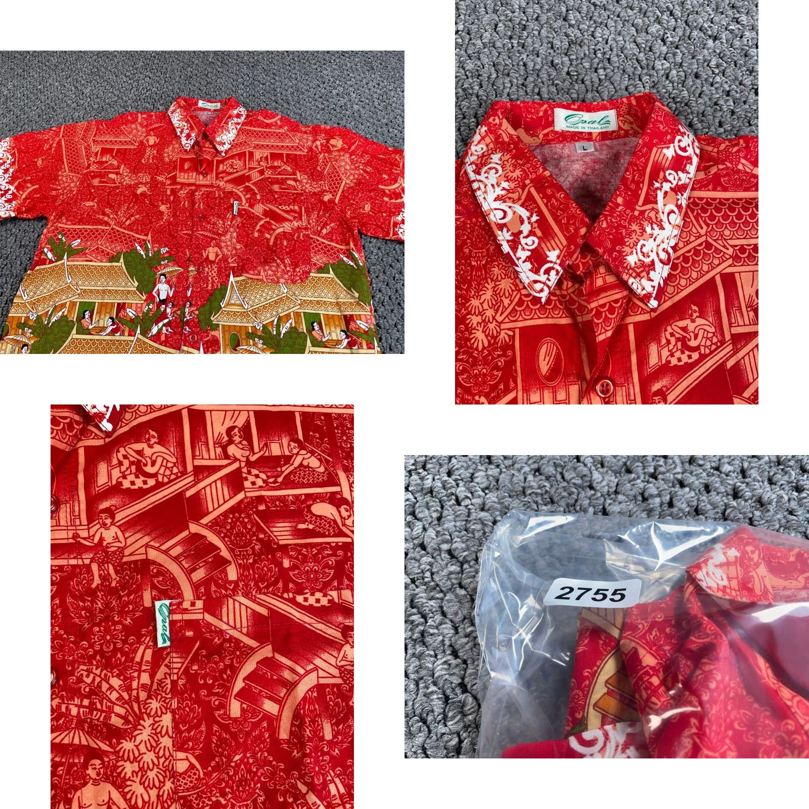 Vintage VINTAGE Ancient Japan Geometric Pattern Shirt Adult Large Red Button-Up Opal Tag Retro Mens Size US L / EU 52-54 / 3 - 8 Thumbnail