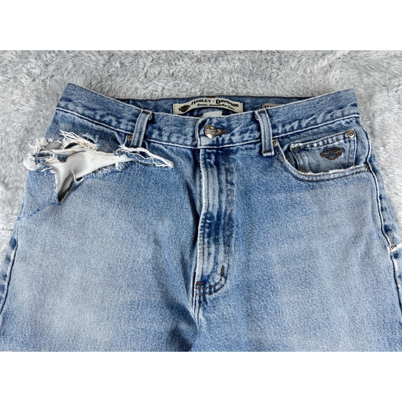 Harley Davidson Harley-Davidson Men's Jeans 32 Blue Denim Straight Distressed 5-Pocket Regular Fit Size US 32 / EU 48 - 5 Thumbnail