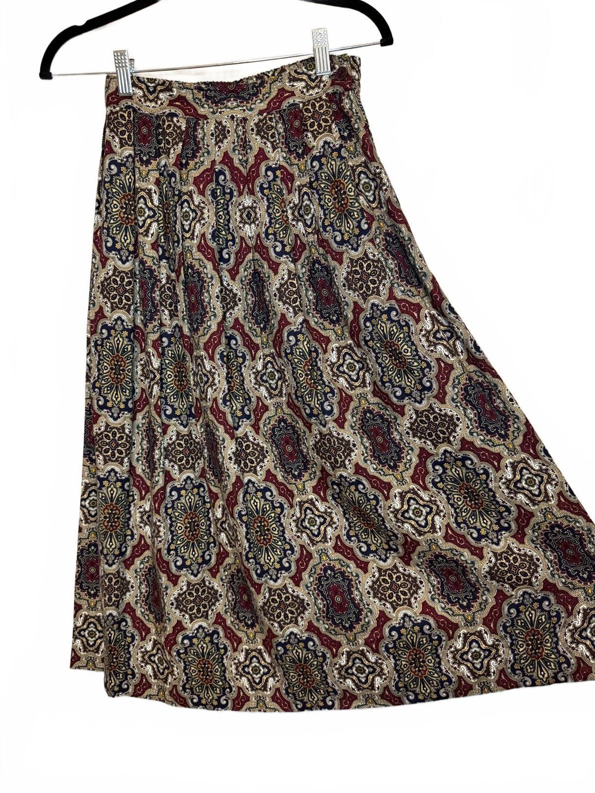 Designer Vintage 80s 90s High Waist Paisley design pleated Long skirt Size 28" / US 6 / IT 42 - 3 Thumbnail
