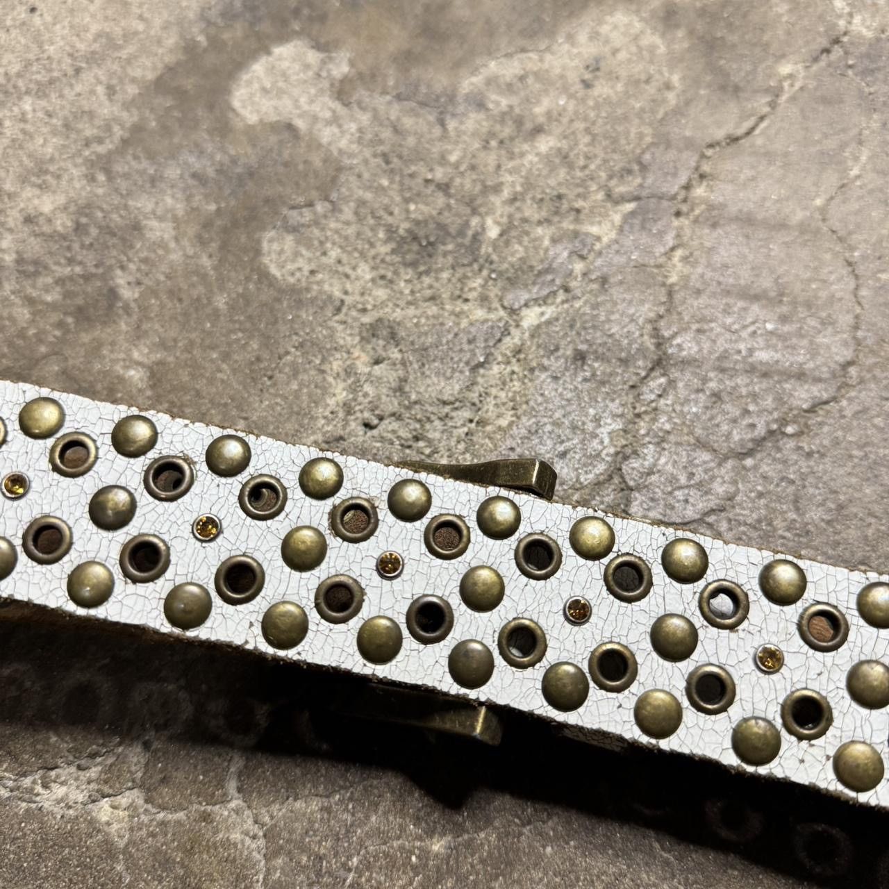 Other 90s Grunge White Leather Belt With Studs Size 30 - 6 Thumbnail