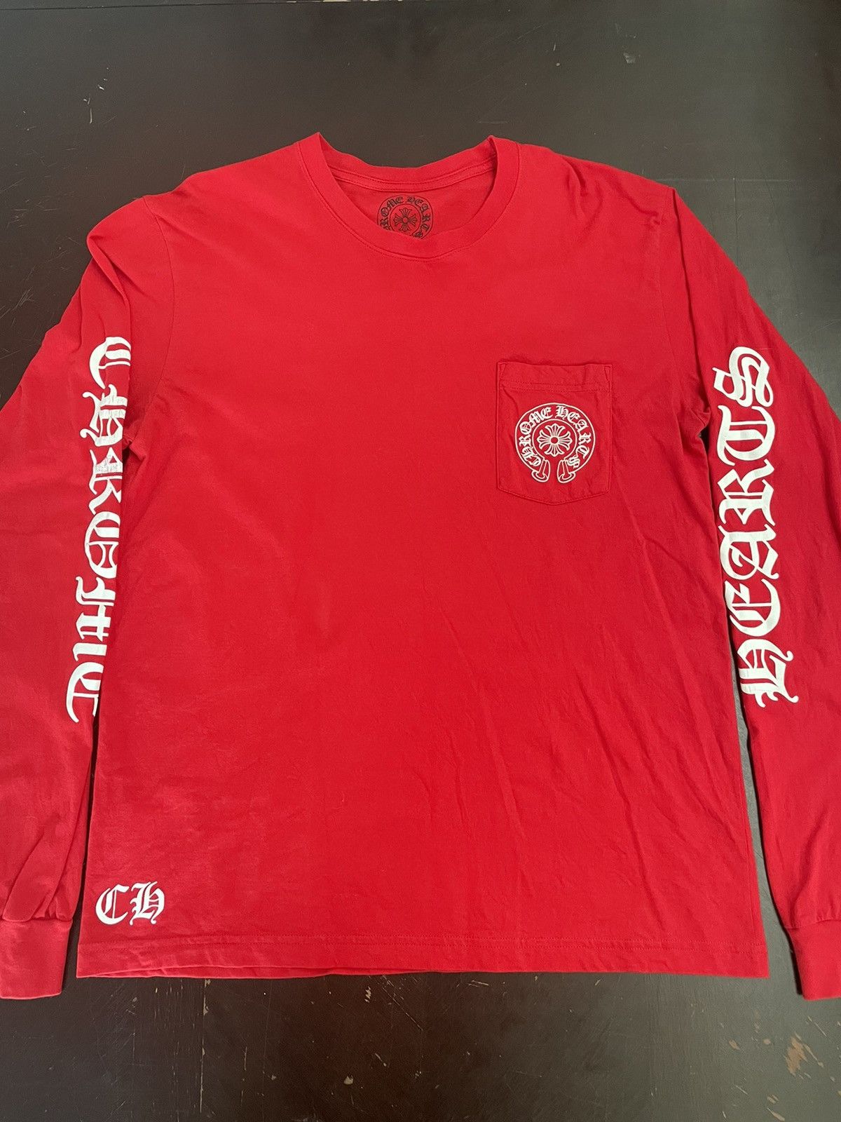 Image of Chrome Hearts Scroll Logo Long Sleeve Red Xl, Men's