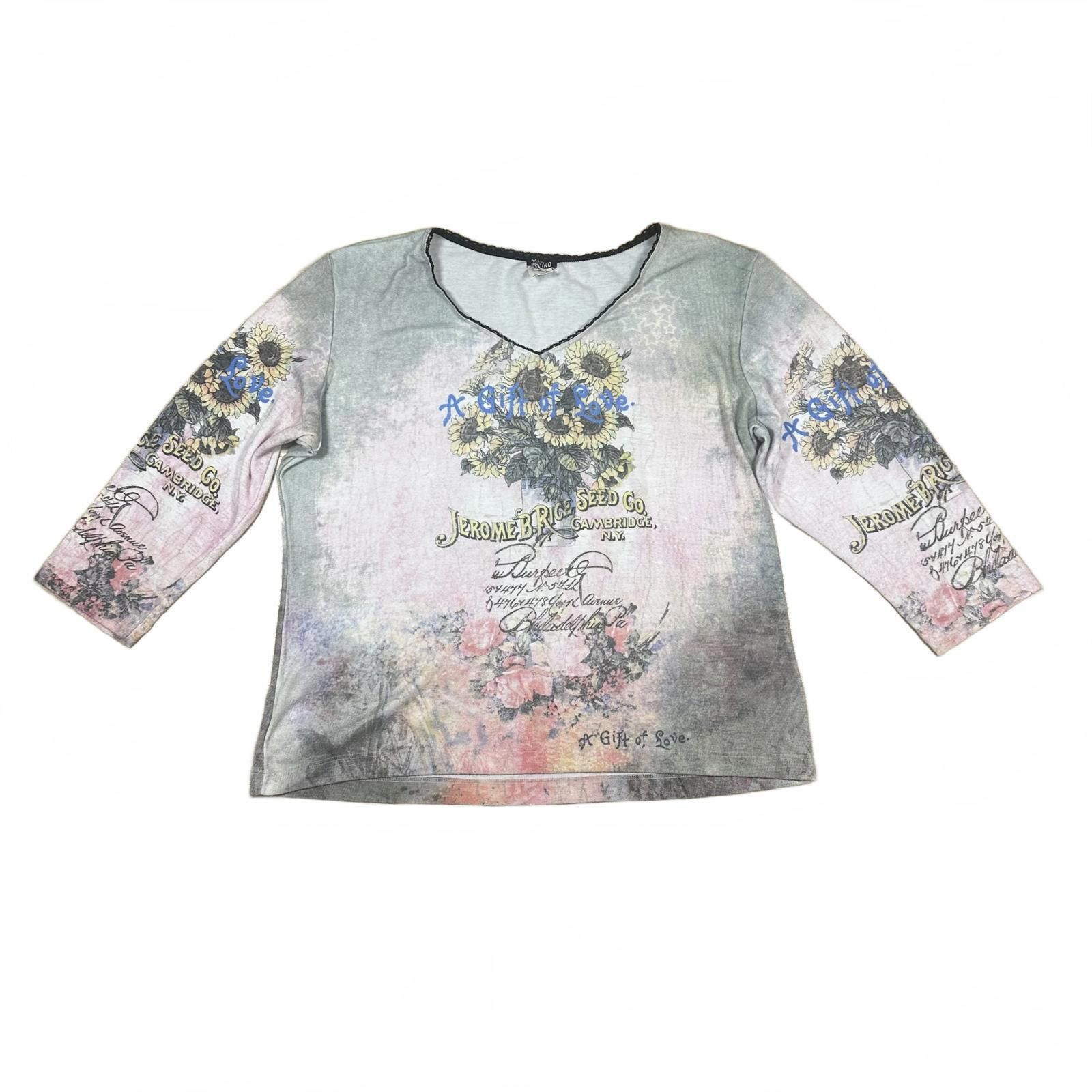 Other Women’s Long Sleeve Top Y2K Floral Print Rhinestones Size L / US 10 / IT 46 - 1 Thumbnail