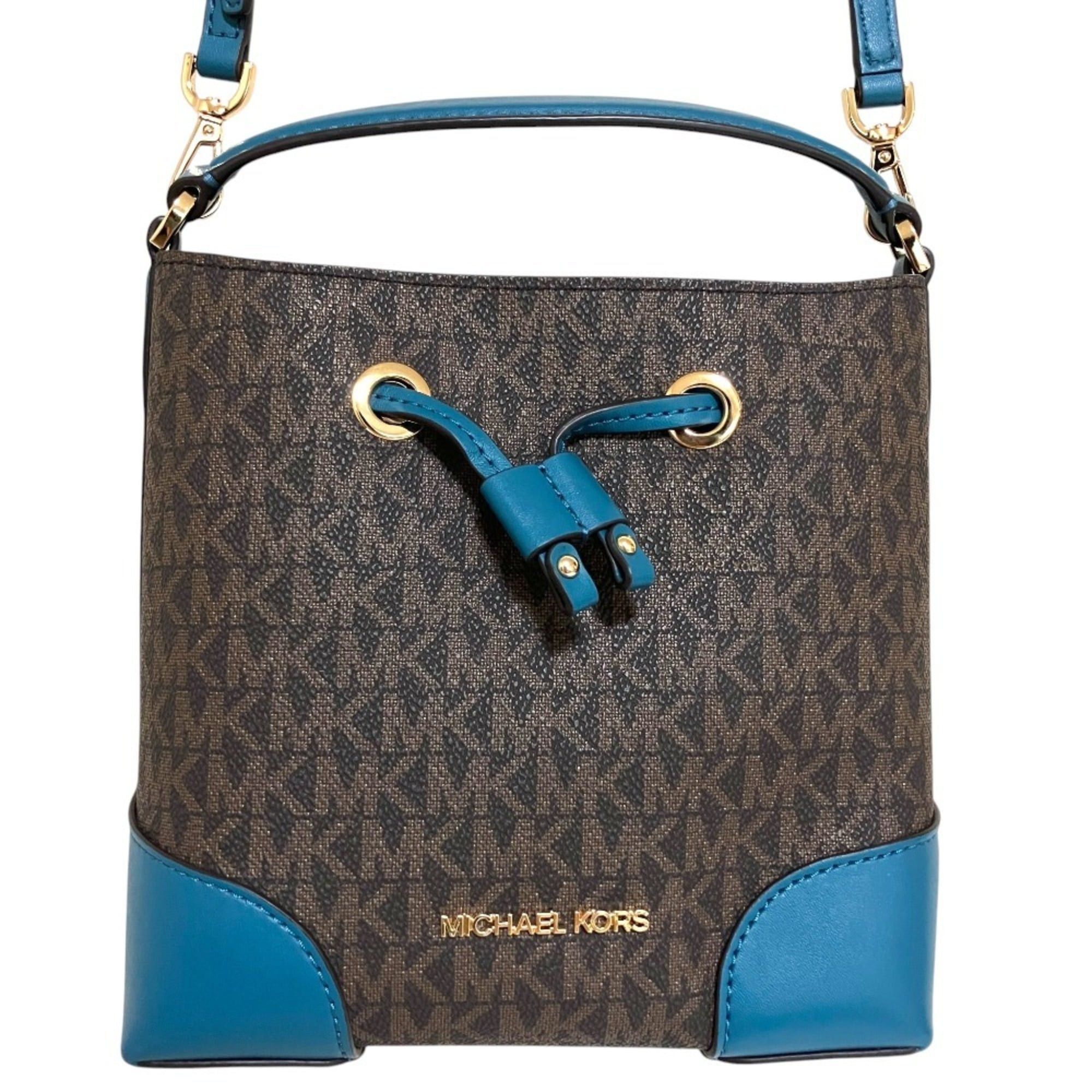 Michael Kors MICHAEL KORS MK Signature Drawstring 2-Way Bucket Shoulder Bag, Brown x Blue, Women's Size ONE SIZE - 1 Thumbnail