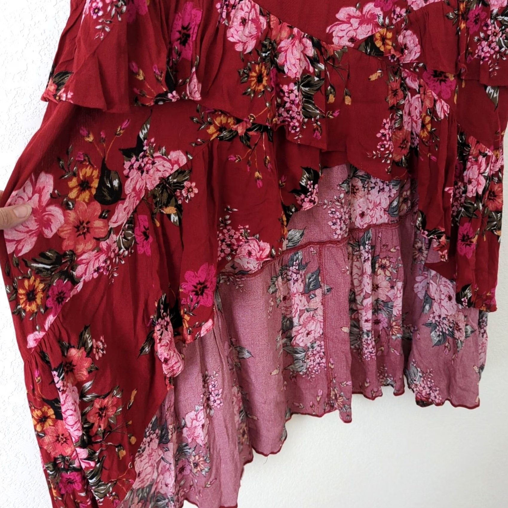 Torrid Torrid Skirt Womens 3X High Low Floral Red Pink Midi Ruffle Spring Summer 3XL Plus Size 40" / US 18 - 3 Thumbnail
