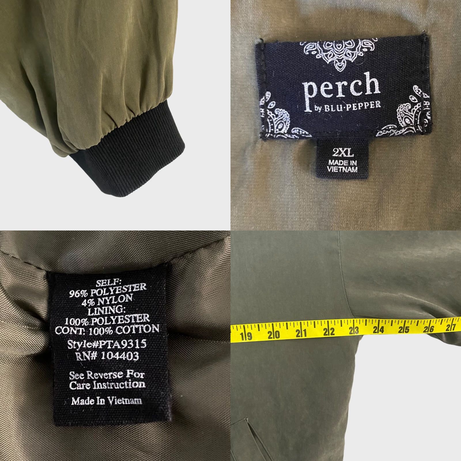 Vintage Perch By Blu Pepper Bomber Jacket Womens 2XL Green Full-Zip Casual Microsuede Size XXL / US 16-18 / IT 52-54 - 8 Thumbnail