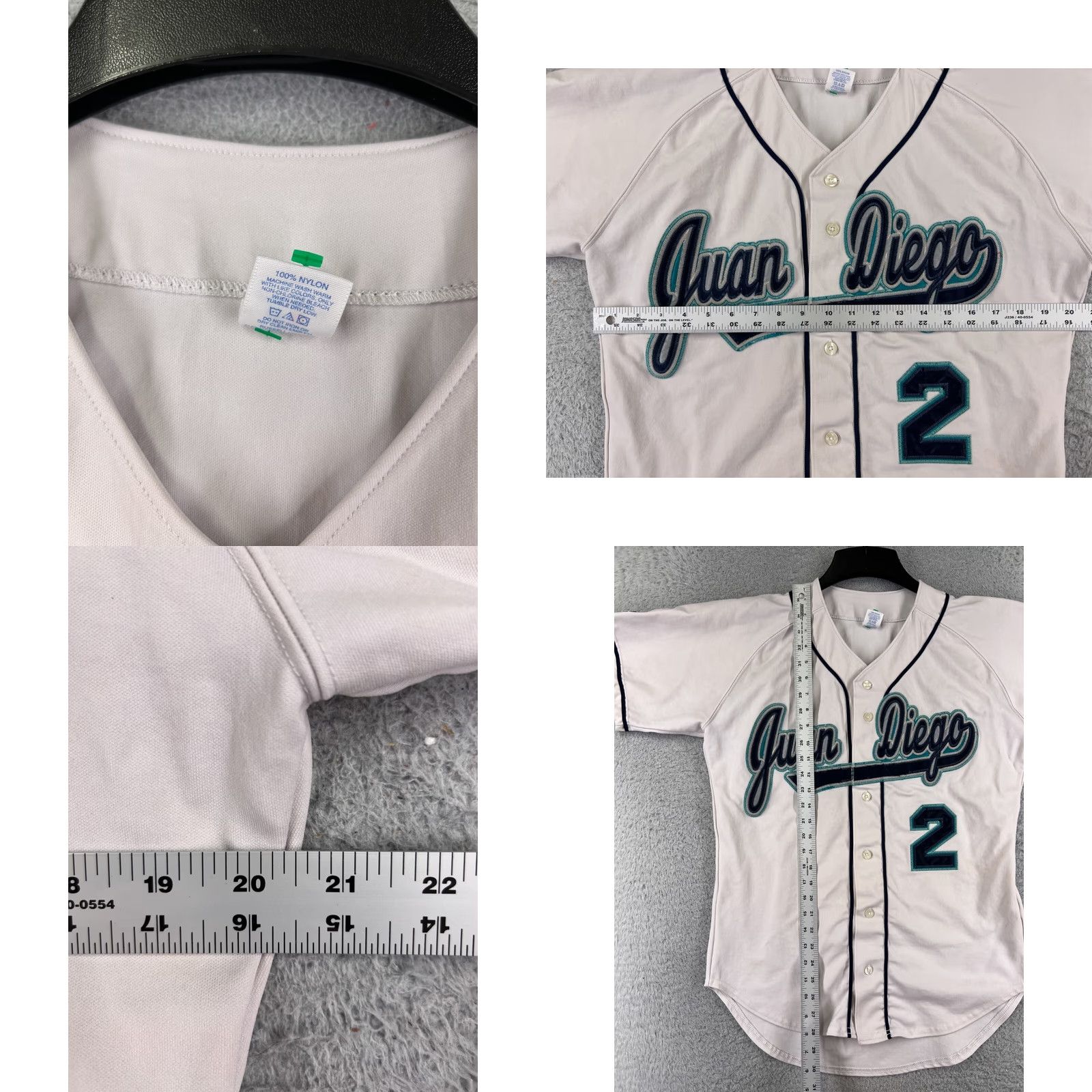 Vintage VINTAGE Rawlings Juan Diego Jersey Adult Medium White Nylon Button-Up 2 | 90s Hip Hop Music Logo Embroidered Casual Mens Size US M / EU 48-50 / 2 - 8 Thumbnail