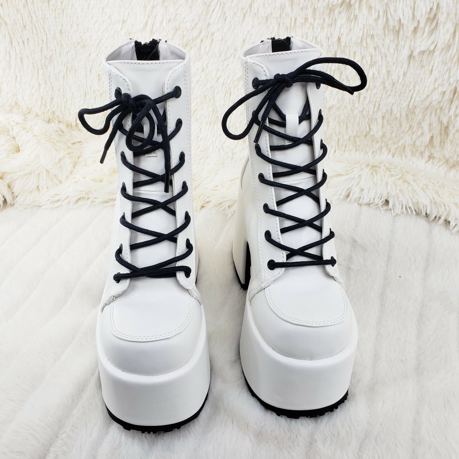 Other Camel 203 Stacked White Matte Platform Goth Punk Ankle Boots Size US 8 / IT 38 - 9 Thumbnail