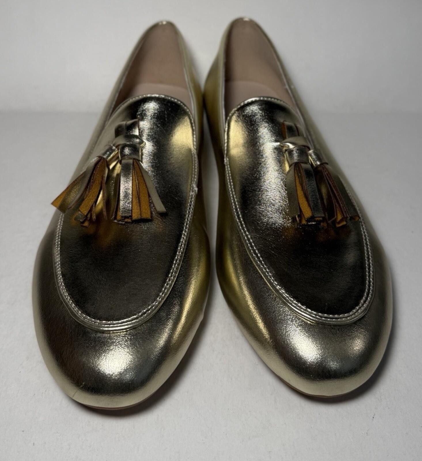 The Unbranded Brand Women's Flat Fashion Loafers Tassels Round Toe Gold Metallic Size US 12 / IT 42 - 2 Thumbnail