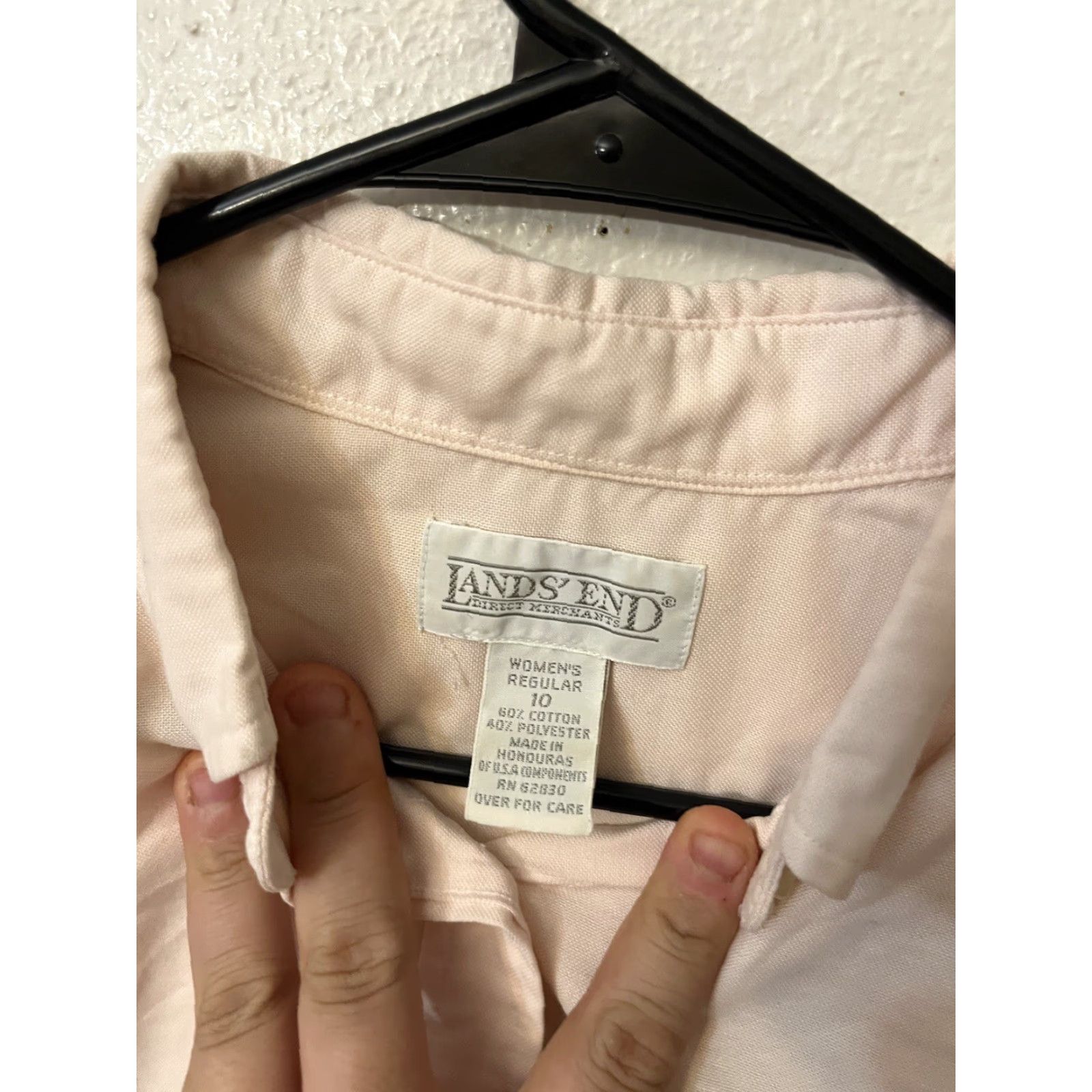 Lands' End VINTAGE Lands' End Button-Up Shirt Womens 10 Pink Collared Long Sleeve Cotton Blend Chiffon 1996 Mens? Womens? Wait. Size L / US 10 / IT 46 - 2 Thumbnail