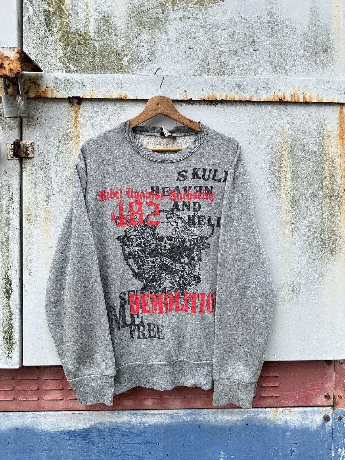 Vintage 👹Vintage Skull Tee THRASHED Collar Sweater Size US L / EU 52-54 / 3 - 2 Thumbnail
