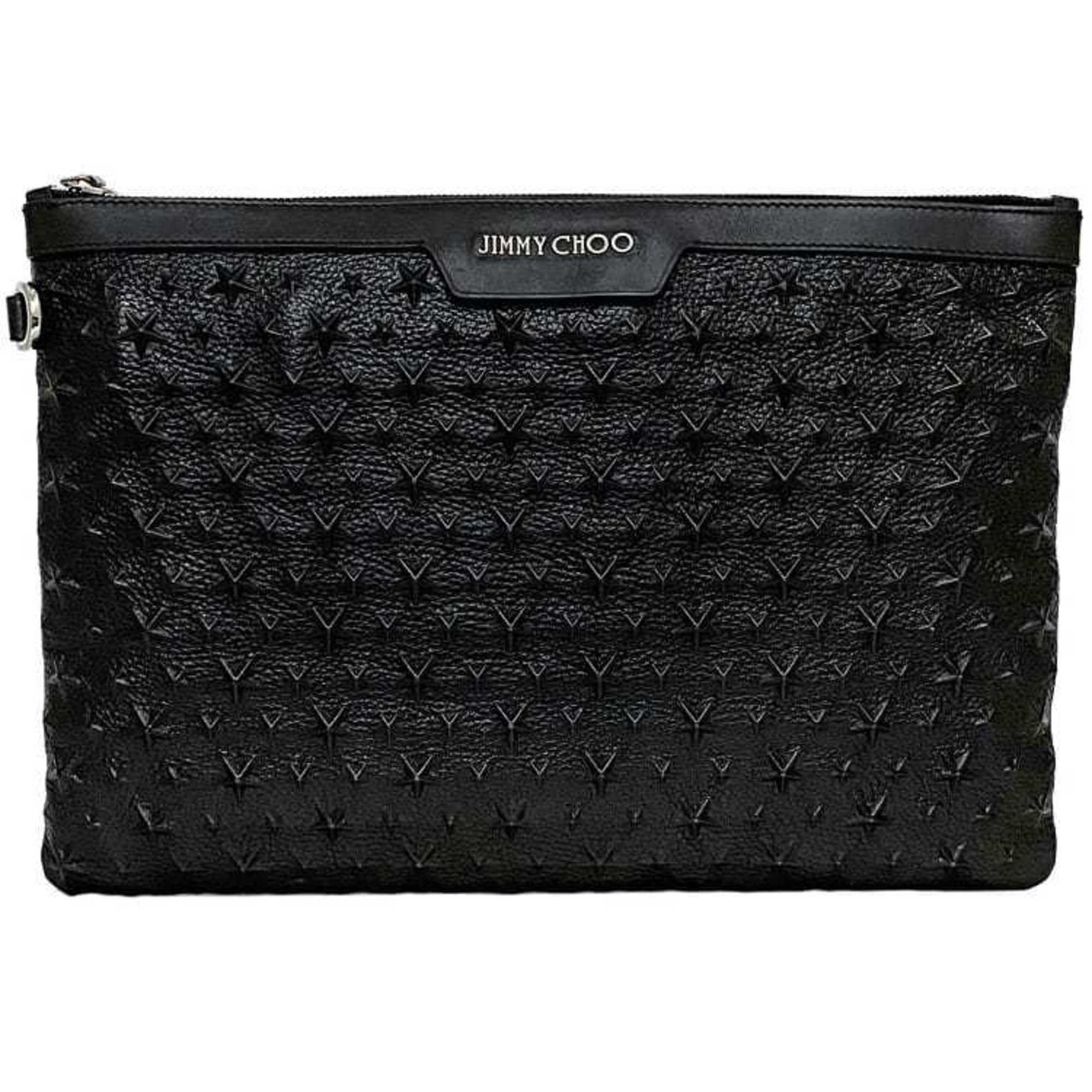 image of Jimmy Choo Clutch Bag Black Handbag Leather Jimmy Choo Star Ladies Compact, Women's