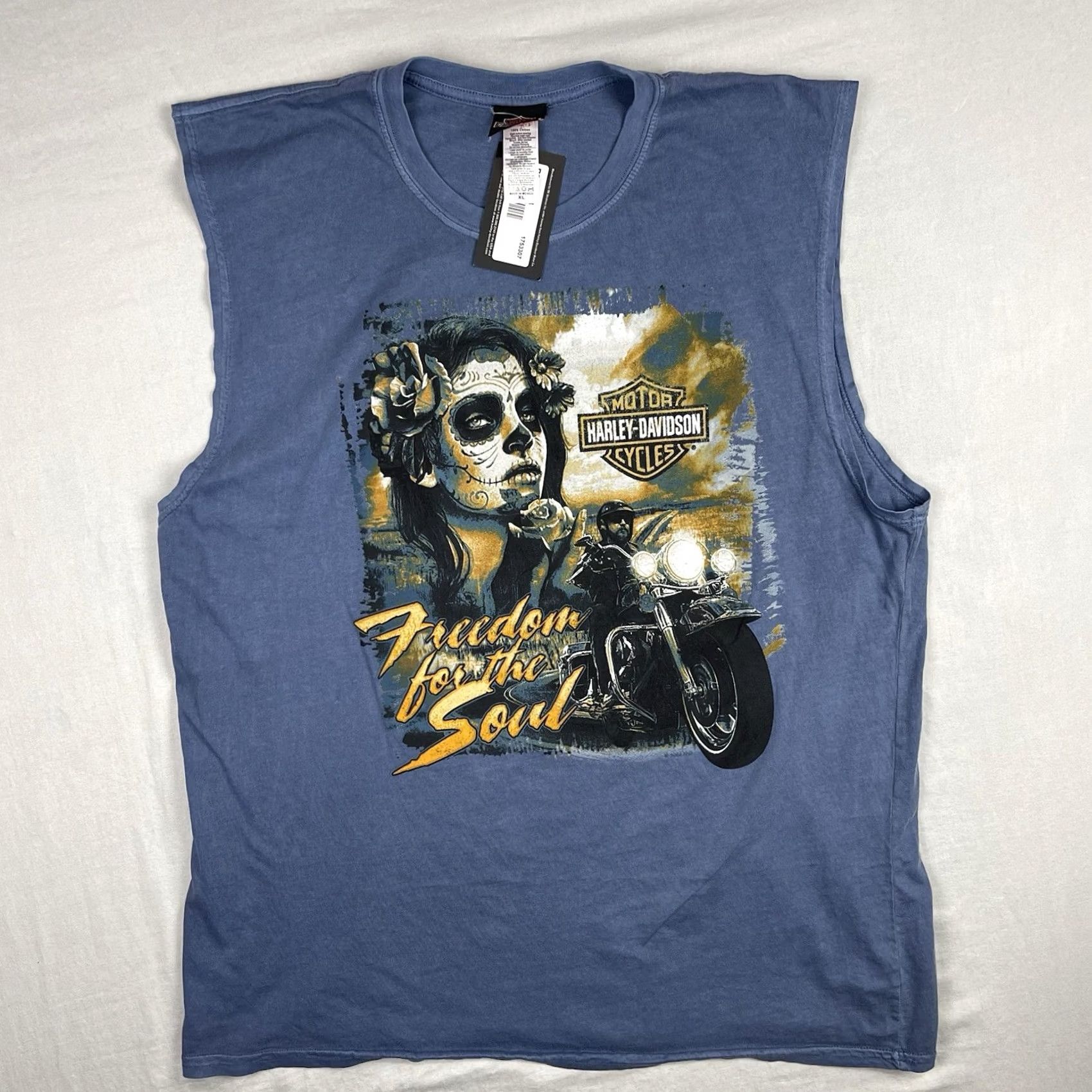 Harley Davidson Harley-Davidson Shirt Mens XL Day Of The Dead Sleeveless Crew Neck Blue Cotton Graphic Print New title: Size US XL / EU 56 / 4 - 2 Thumbnail