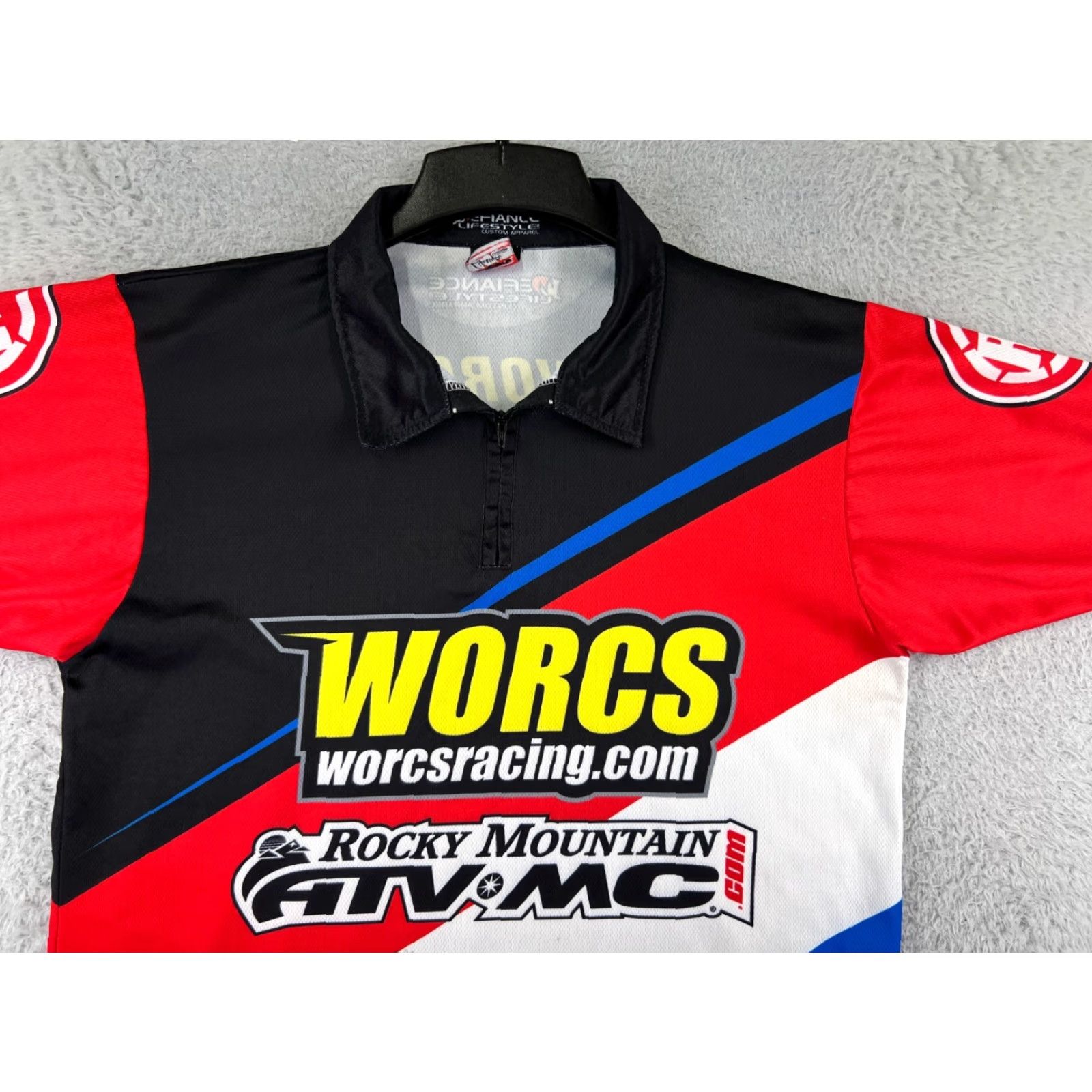 Vintage Worcs Racing Mens Jersey L Shirt USA 90s Vintage Collared Short Sleeve Red Black Blue Embroidered Logo Size US L / EU 52-54 / 3 - 7 Thumbnail
