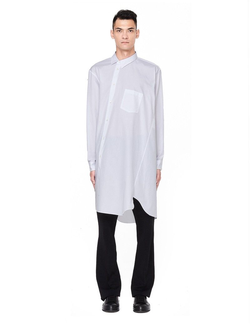Comme Des Garcons Mens White Asymmetric Button Up Long Shirt