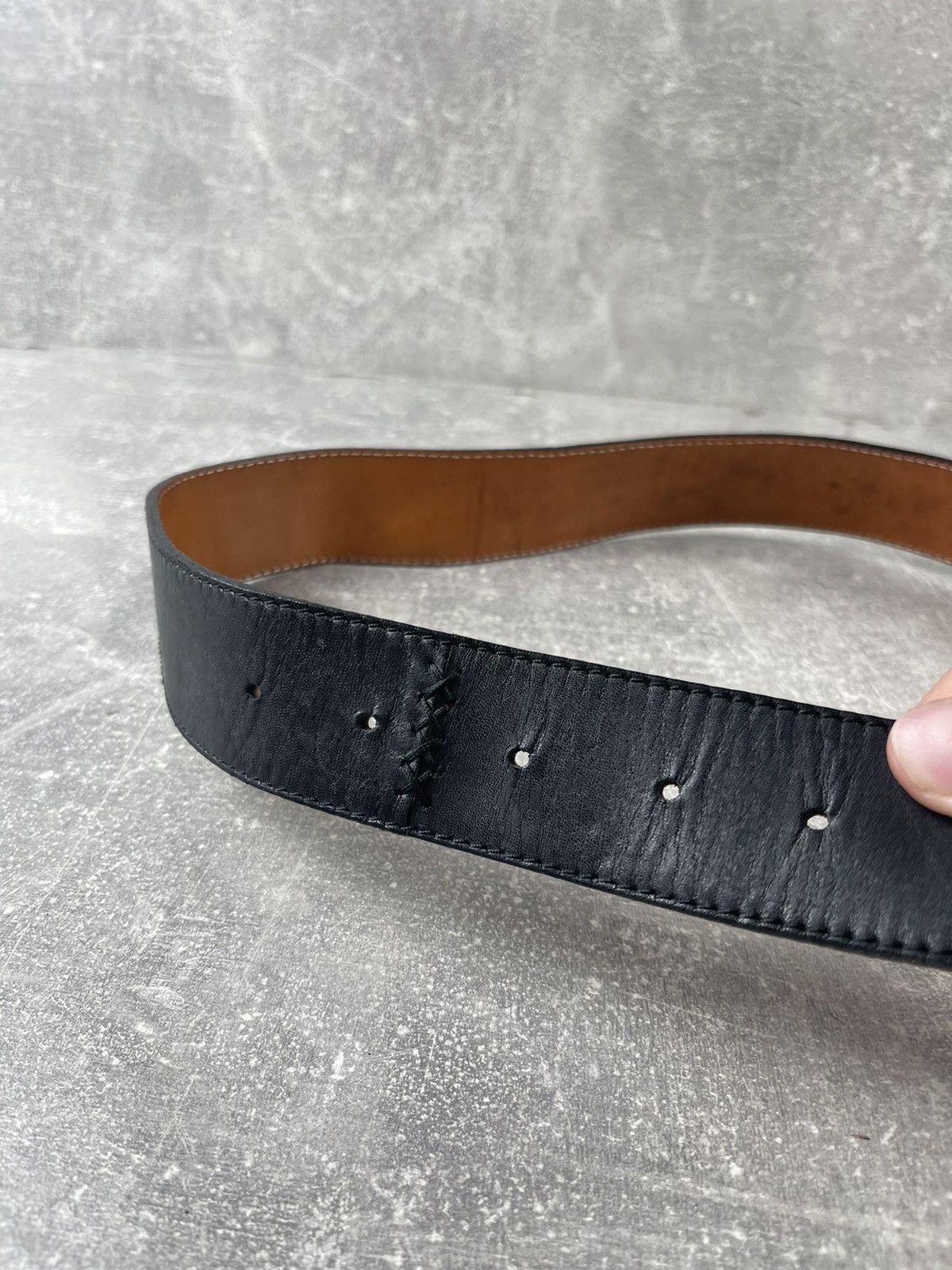 Other Lion Belts Y2K Distressed Stitch Black Leather Belt Size ONE SIZE - 3 Thumbnail